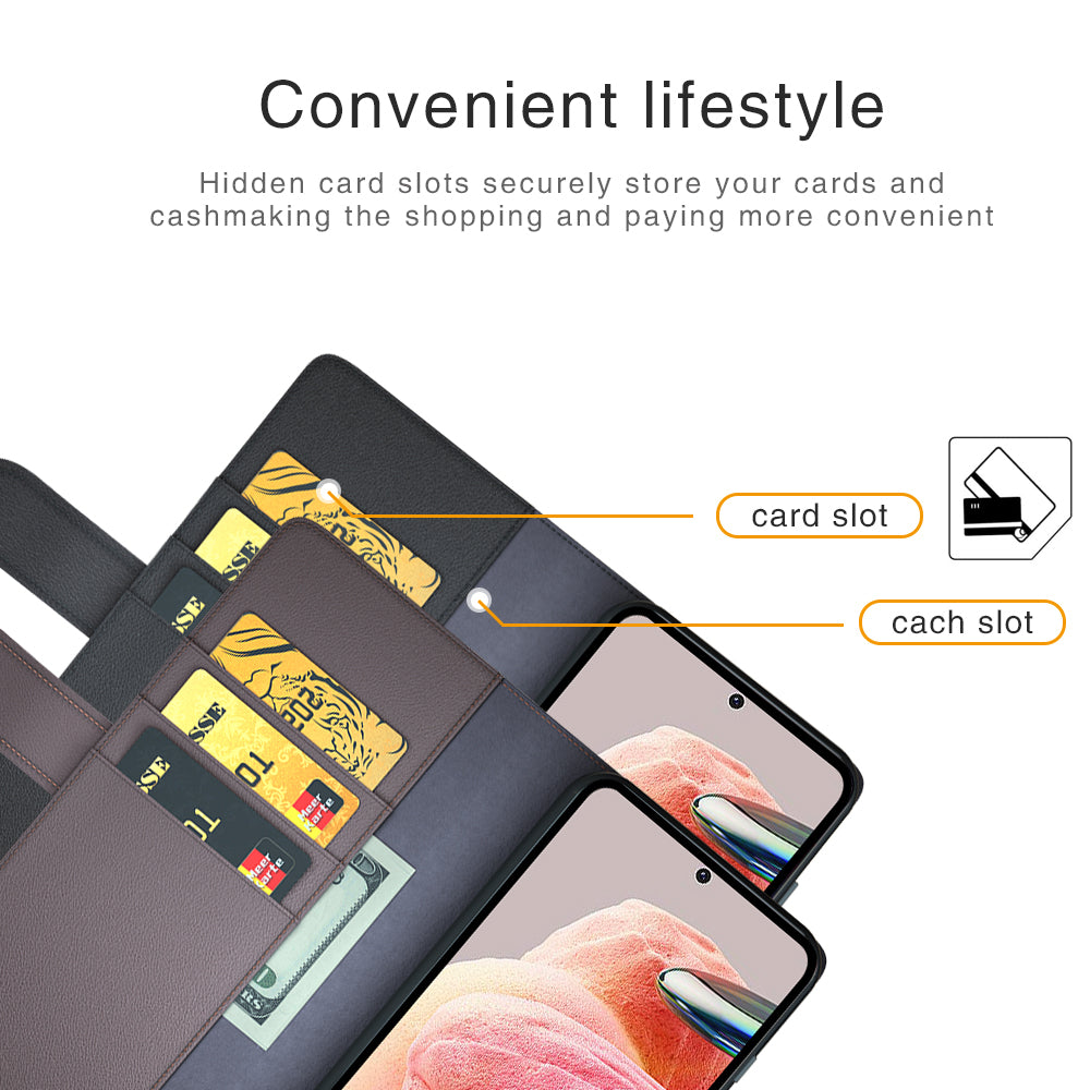 For Xiaomi Redmi Note 12 4G Genuine Cow Leather Wallet Phone Case Flip Stand Shockproof Cover