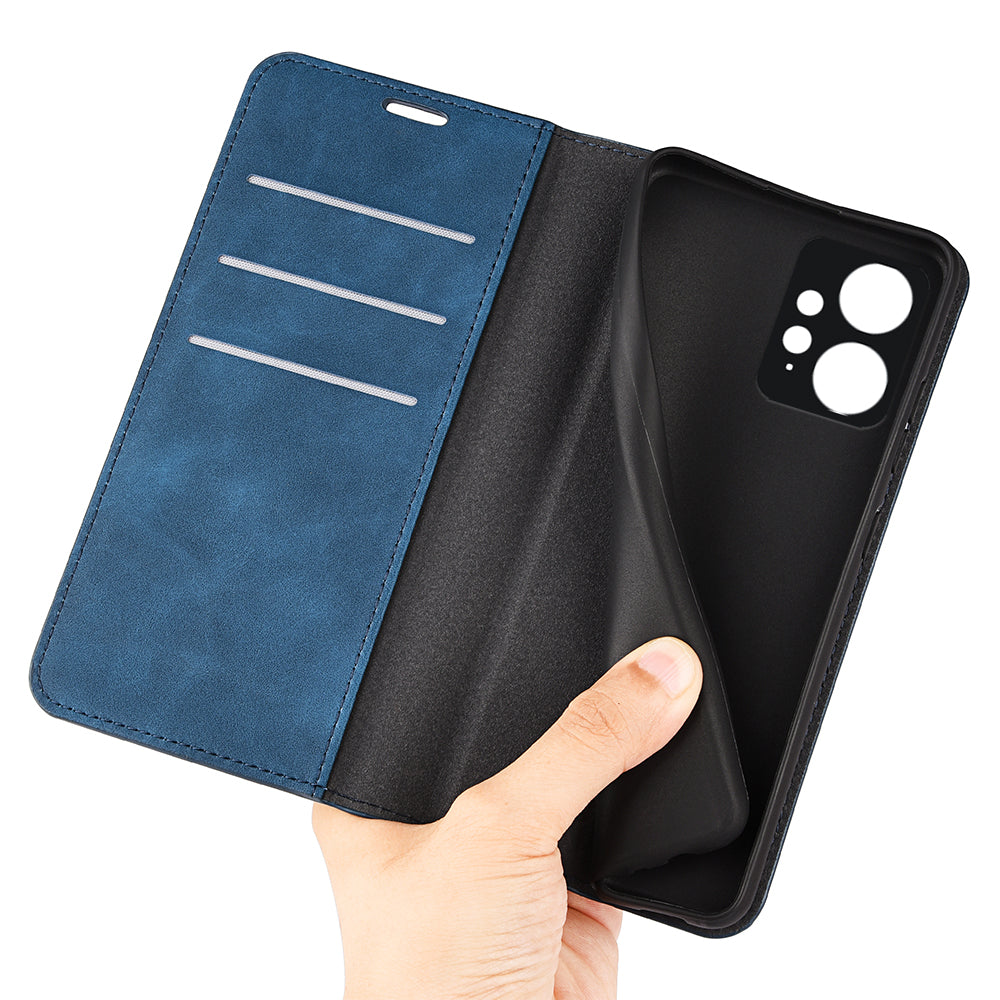 For Xiaomi Redmi Note 12 4G Skin-touch Leather Wallet Phone Case Magnetic Auto Closing Stand Cover