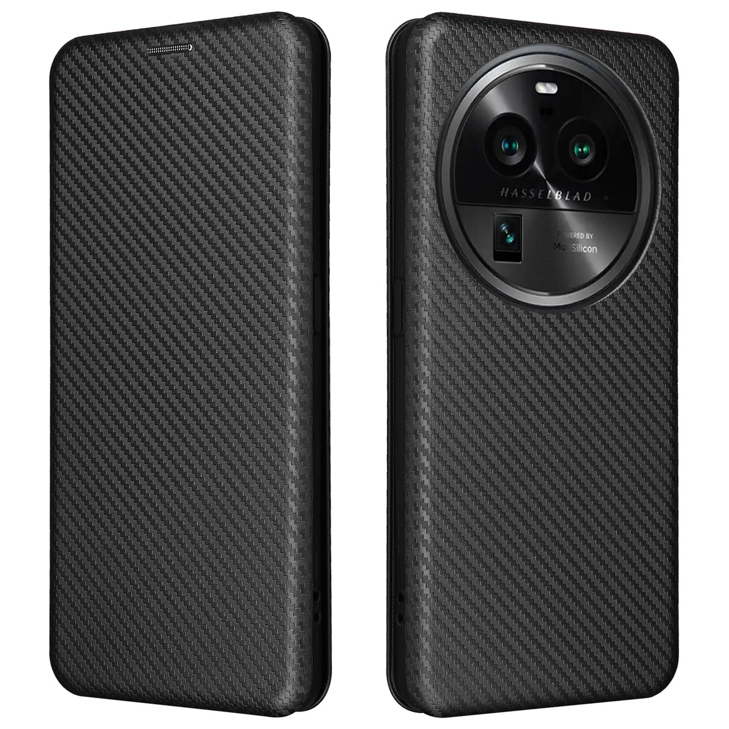 For Oppo Find X6 PU Leather Stand Phone Cover Carbon Fiber Texture Phone Case with Card Slot