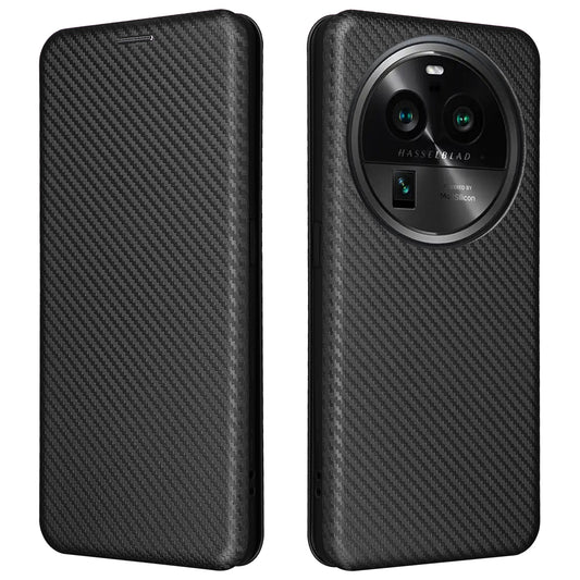 For Oppo Find X6 PU Leather Stand Phone Cover Carbon Fiber Texture Phone Case with Card Slot