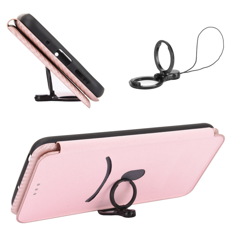 For Oppo Find X6 PU Leather Stand Phone Cover Carbon Fiber Texture Phone Case with Card Slot