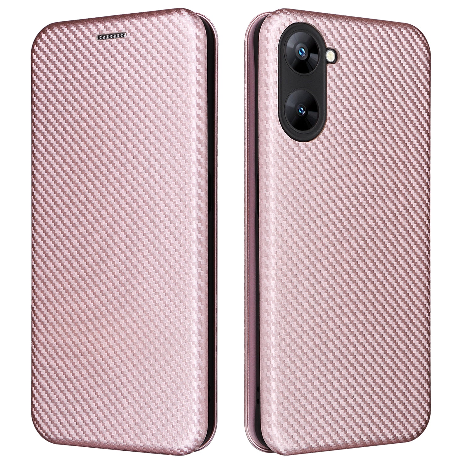 For Realme V30t / V30 5G Carbon Fiber Texture Phone Case Card Slot  PU Leather Stand Phone Cover