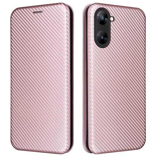 For Realme V30t / V30 5G Carbon Fiber Texture Phone Case Card Slot  PU Leather Stand Phone Cover