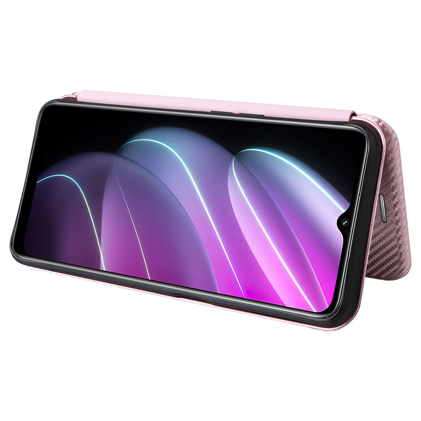 For Realme V30t / V30 5G Carbon Fiber Texture Phone Case Card Slot  PU Leather Stand Phone Cover