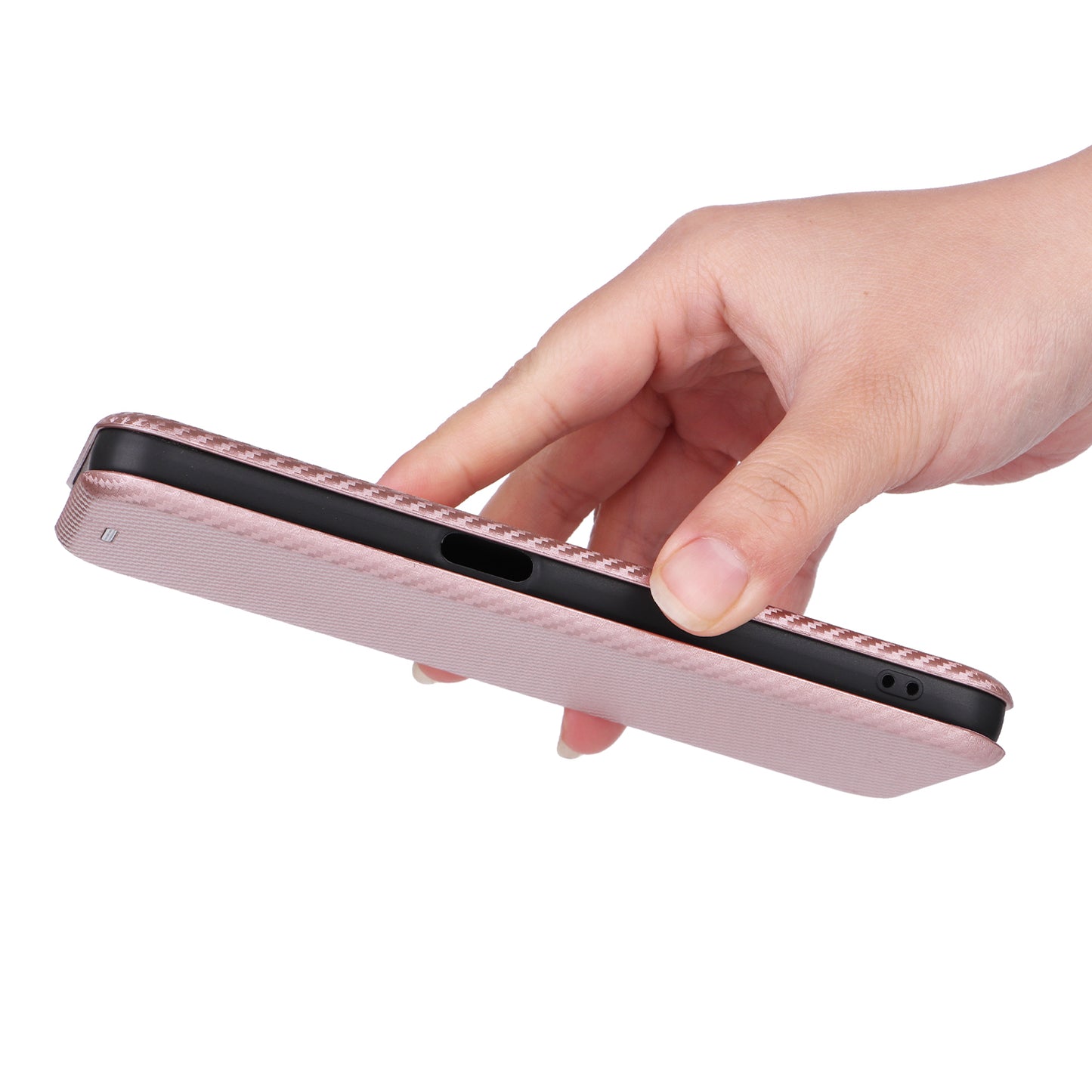 For Realme V30t / V30 5G Carbon Fiber Texture Phone Case Card Slot  PU Leather Stand Phone Cover
