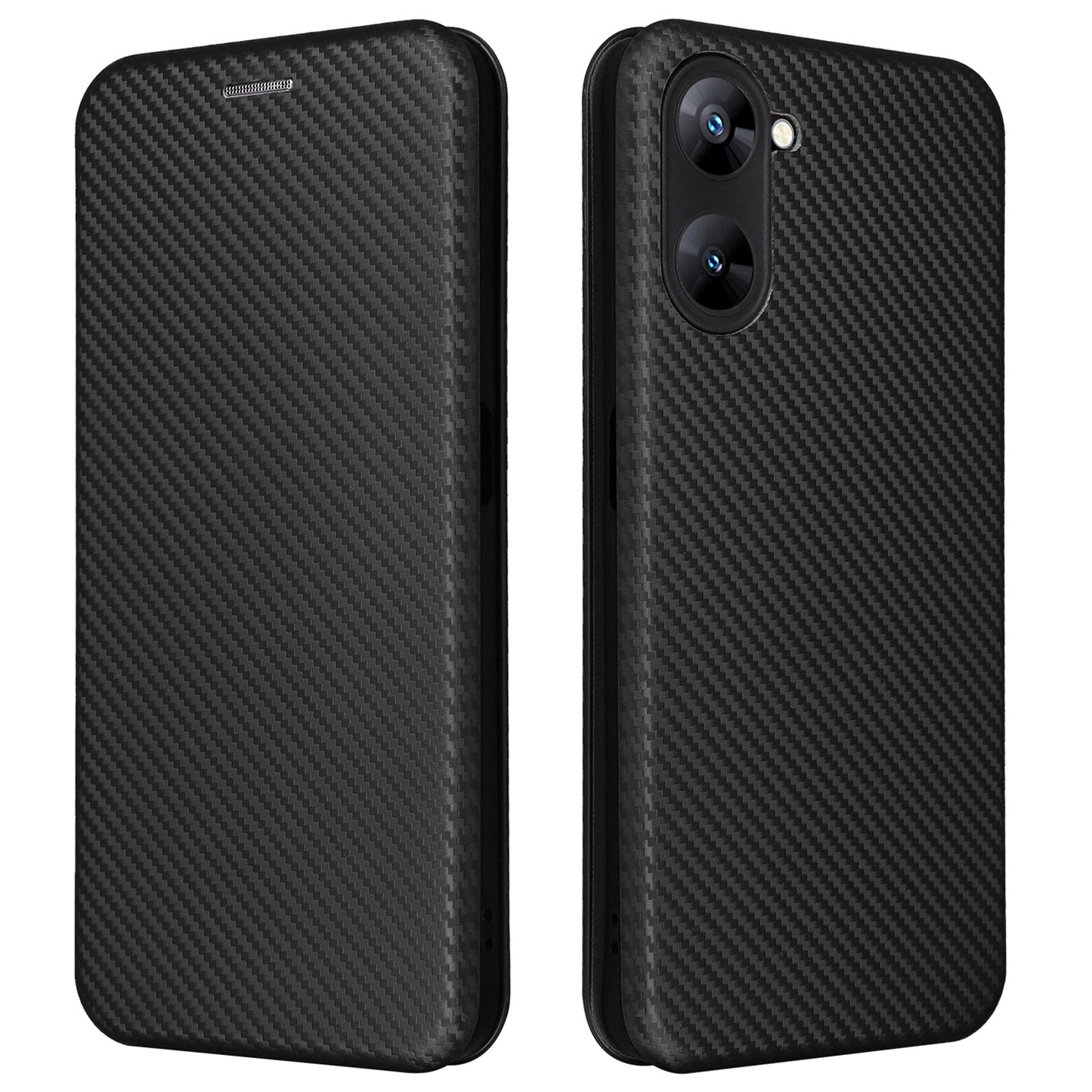 For Realme V30t / V30 5G Carbon Fiber Texture Phone Case Card Slot  PU Leather Stand Phone Cover