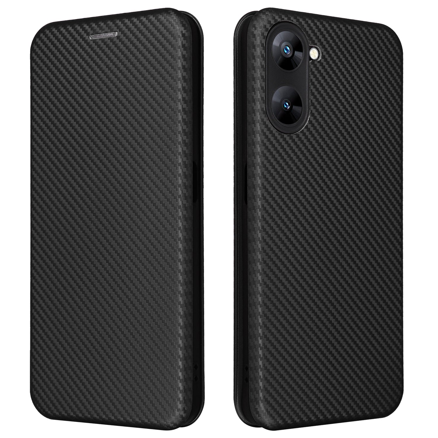 For Realme V30t / V30 5G Carbon Fiber Texture Phone Case Card Slot  PU Leather Stand Phone Cover