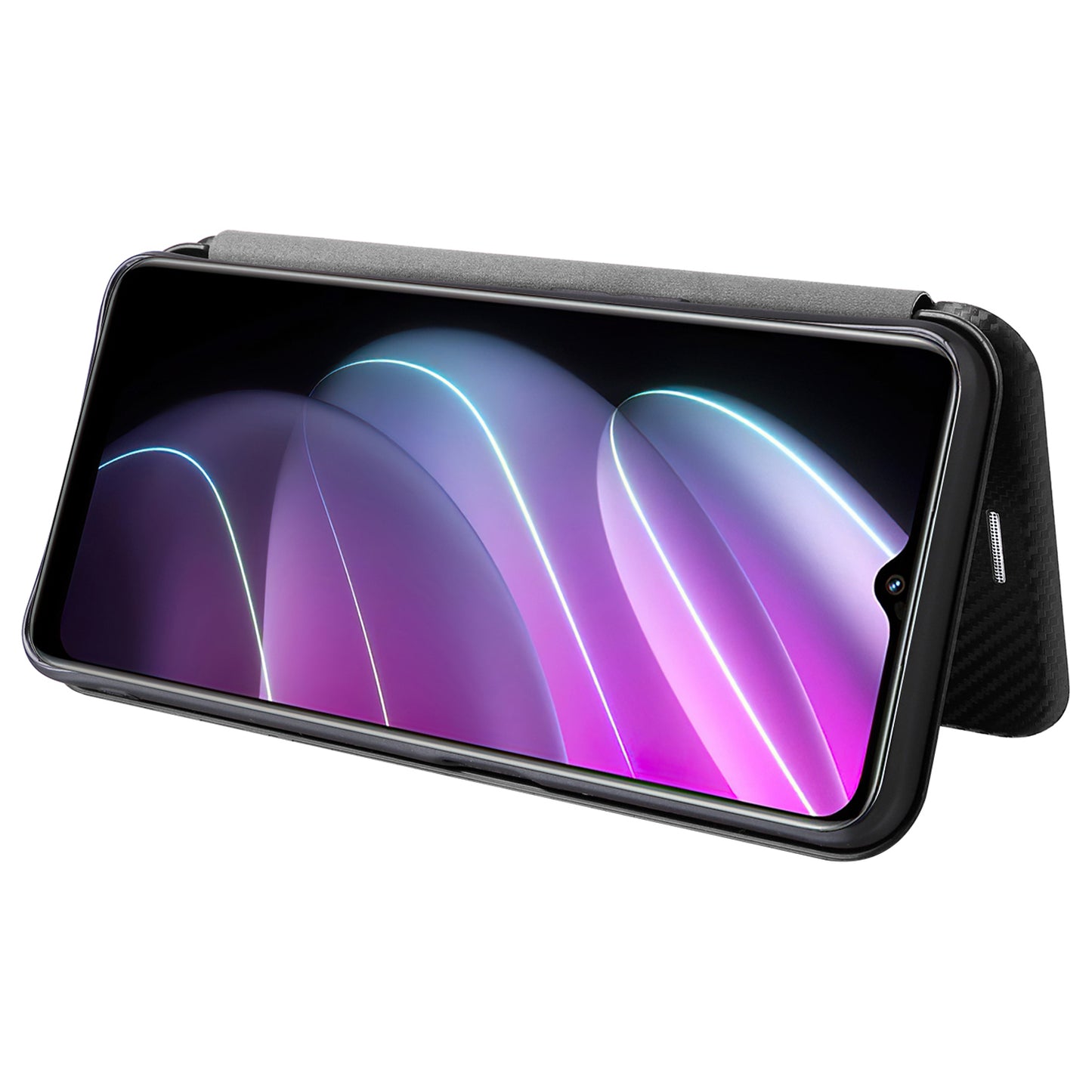 For Realme V30t / V30 5G Carbon Fiber Texture Phone Case Card Slot  PU Leather Stand Phone Cover