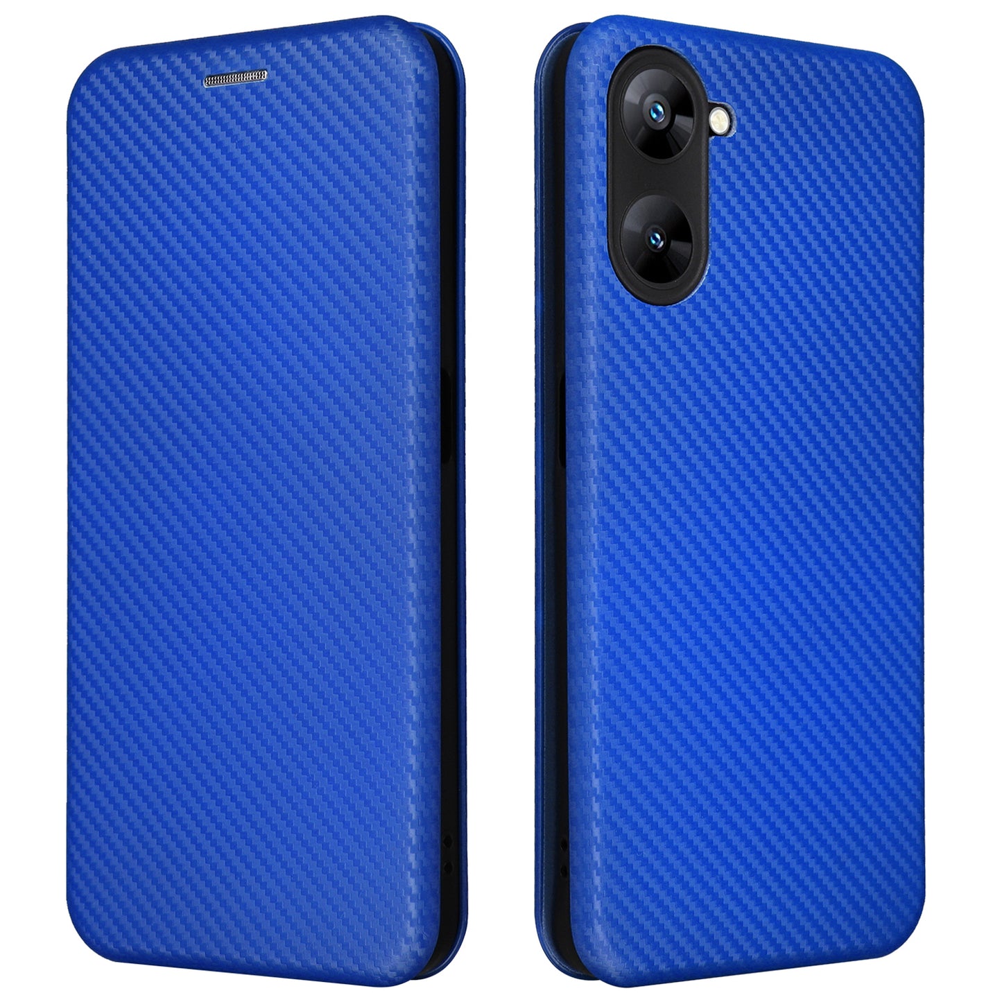 For Realme V30t / V30 5G Carbon Fiber Texture Phone Case Card Slot  PU Leather Stand Phone Cover