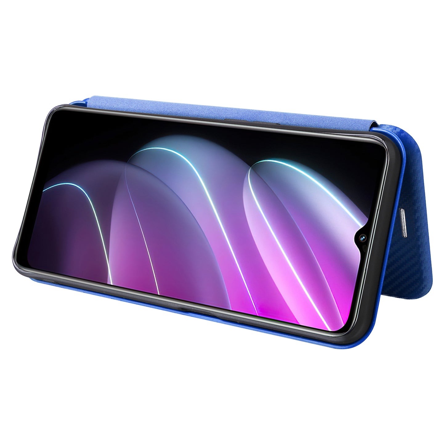 For Realme V30t / V30 5G Carbon Fiber Texture Phone Case Card Slot  PU Leather Stand Phone Cover