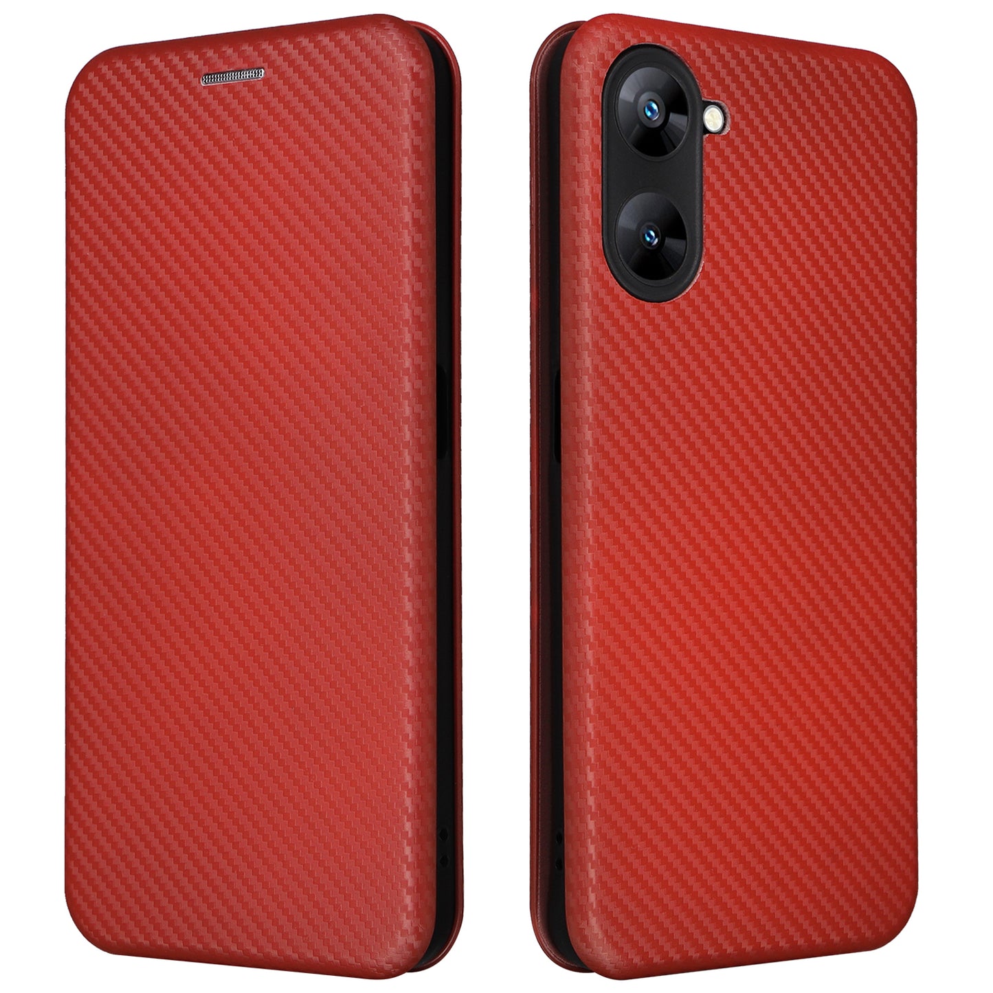 For Realme V30t / V30 5G Carbon Fiber Texture Phone Case Card Slot  PU Leather Stand Phone Cover