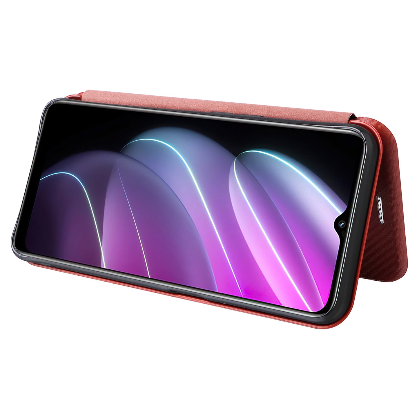 For Realme V30t / V30 5G Carbon Fiber Texture Phone Case Card Slot  PU Leather Stand Phone Cover