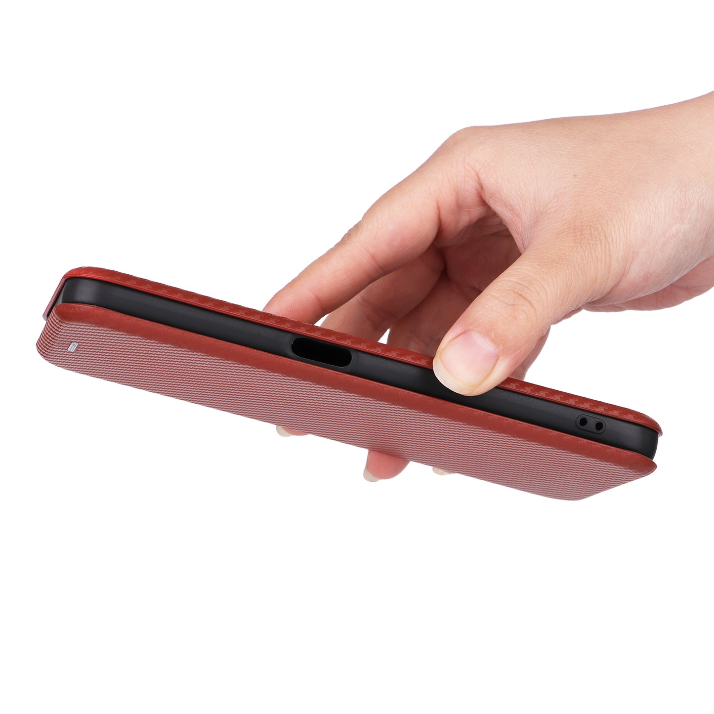 For Realme V30t / V30 5G Carbon Fiber Texture Phone Case Card Slot  PU Leather Stand Phone Cover