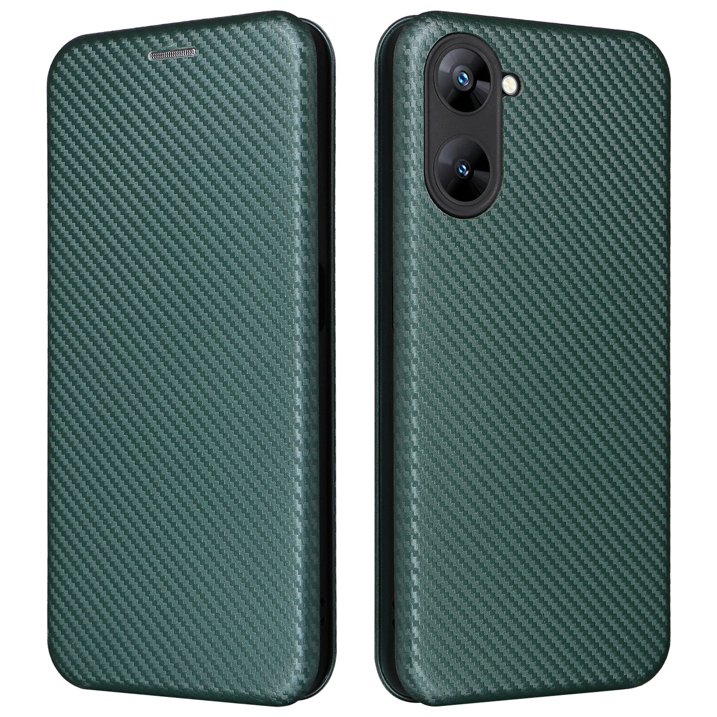 For Realme V30t / V30 5G Carbon Fiber Texture Phone Case Card Slot  PU Leather Stand Phone Cover