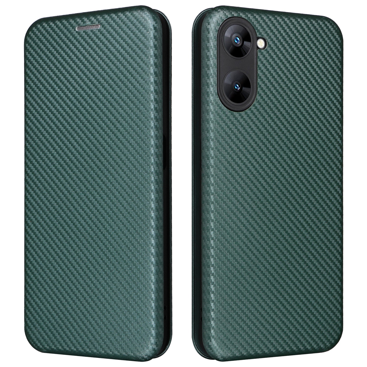 For Realme V30t / V30 5G Carbon Fiber Texture Phone Case Card Slot  PU Leather Stand Phone Cover