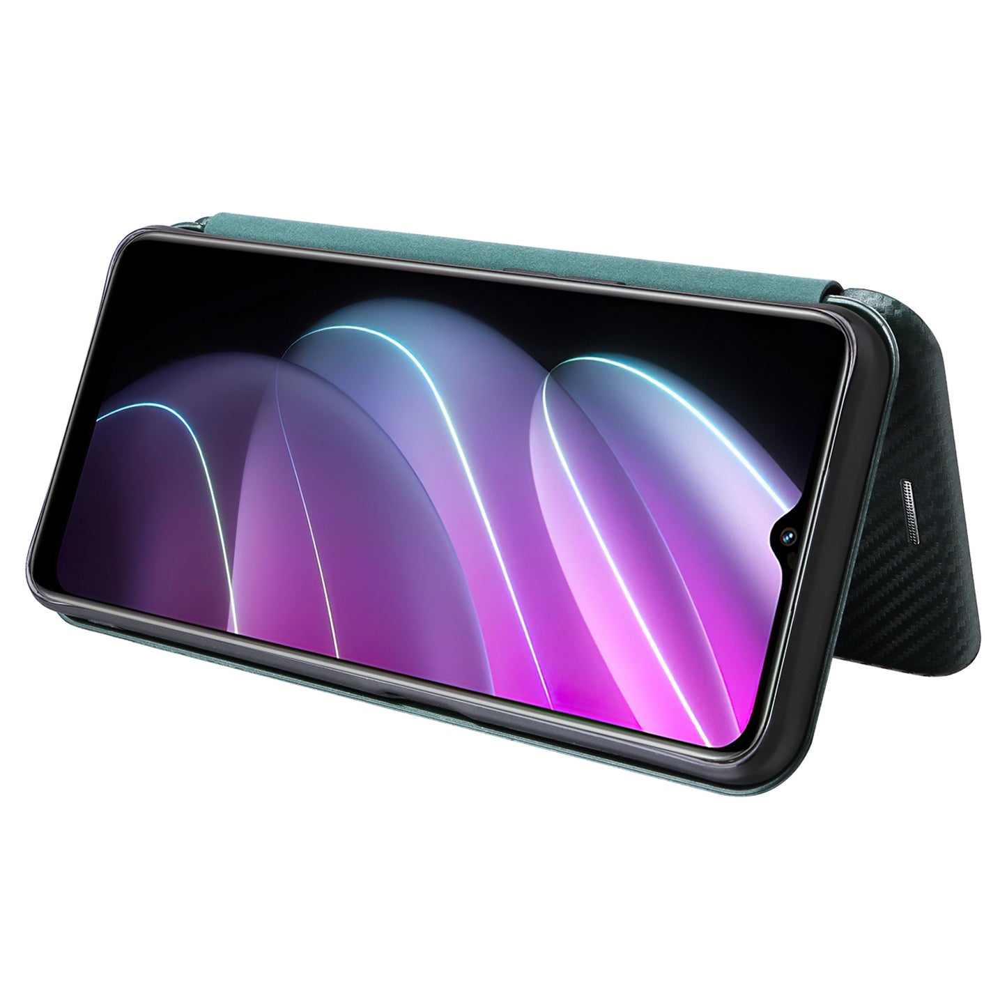 For Realme V30t / V30 5G Carbon Fiber Texture Phone Case Card Slot  PU Leather Stand Phone Cover