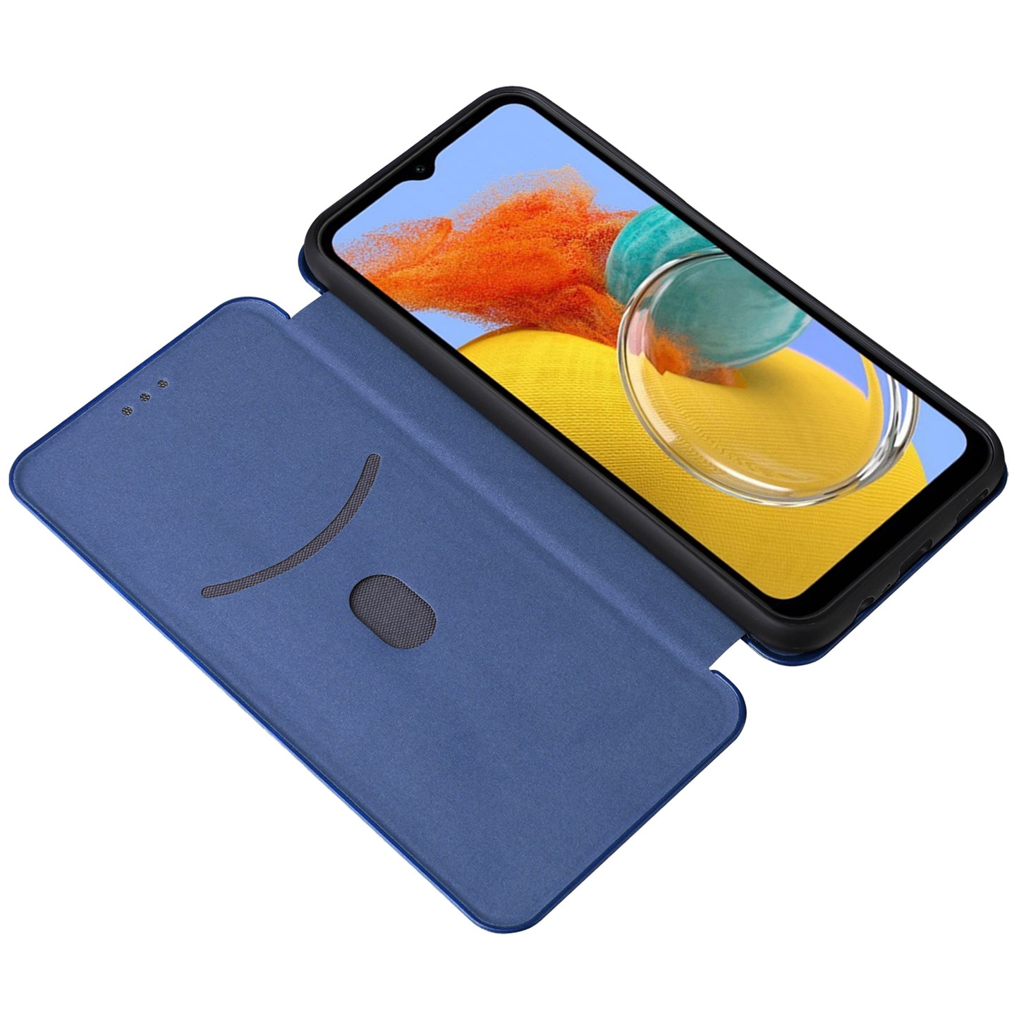 For Samsung Galaxy M14 5G Phone Cover TPU+PU Leather Stand Carbon Fiber Texture Phone Case with Card Slot