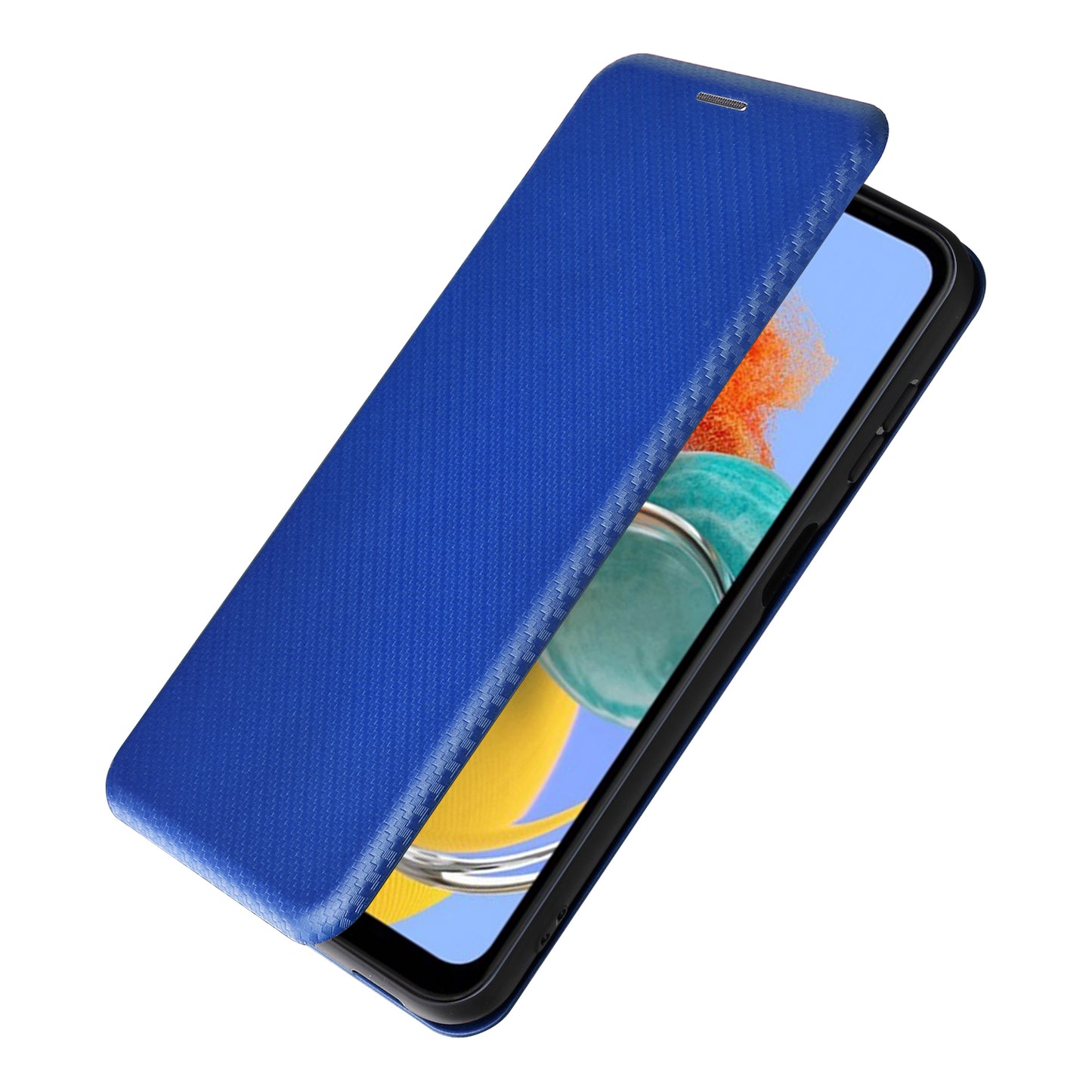For Samsung Galaxy M14 5G Phone Cover TPU+PU Leather Stand Carbon Fiber Texture Phone Case with Card Slot