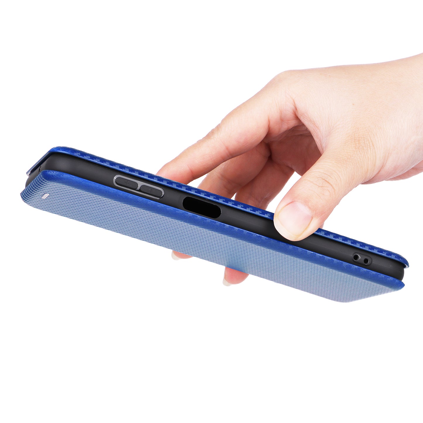 For Samsung Galaxy M14 5G Phone Cover TPU+PU Leather Stand Carbon Fiber Texture Phone Case with Card Slot