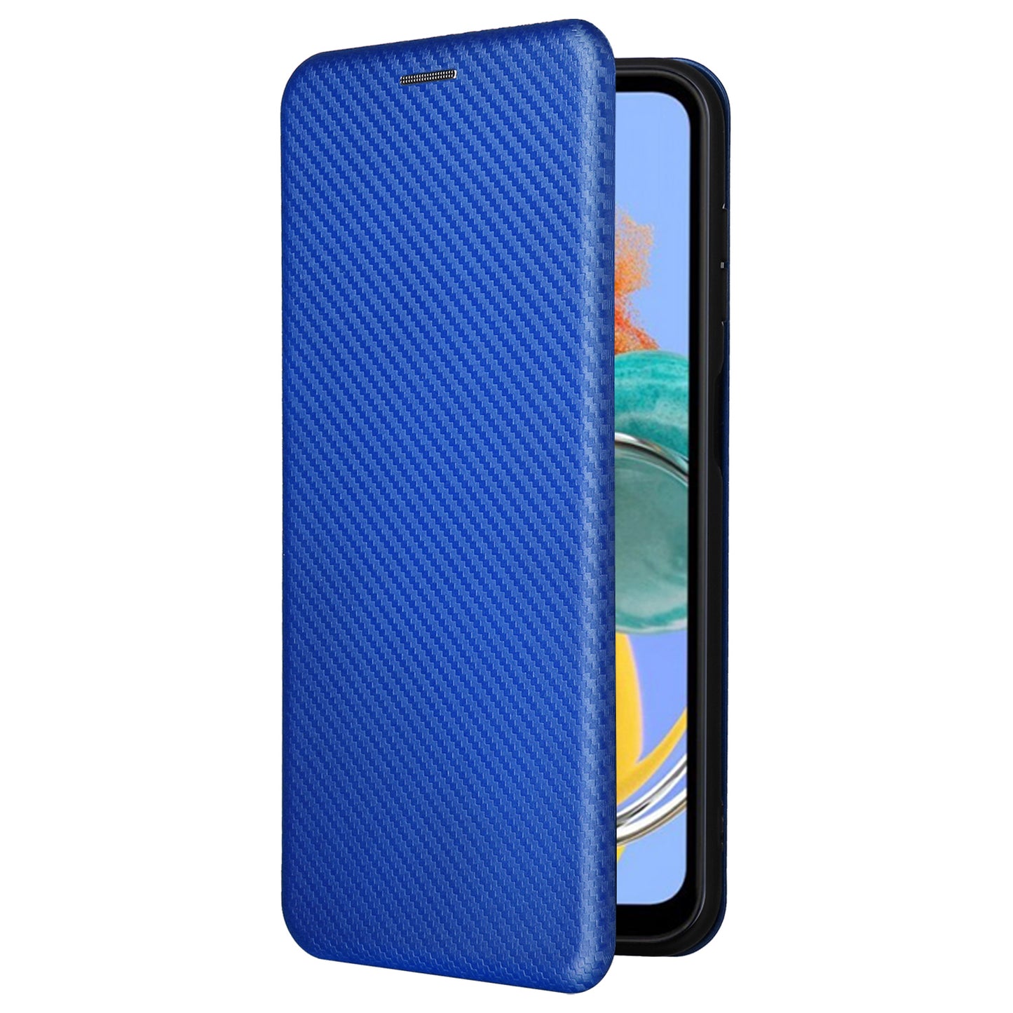 For Samsung Galaxy M14 5G Phone Cover TPU+PU Leather Stand Carbon Fiber Texture Phone Case with Card Slot