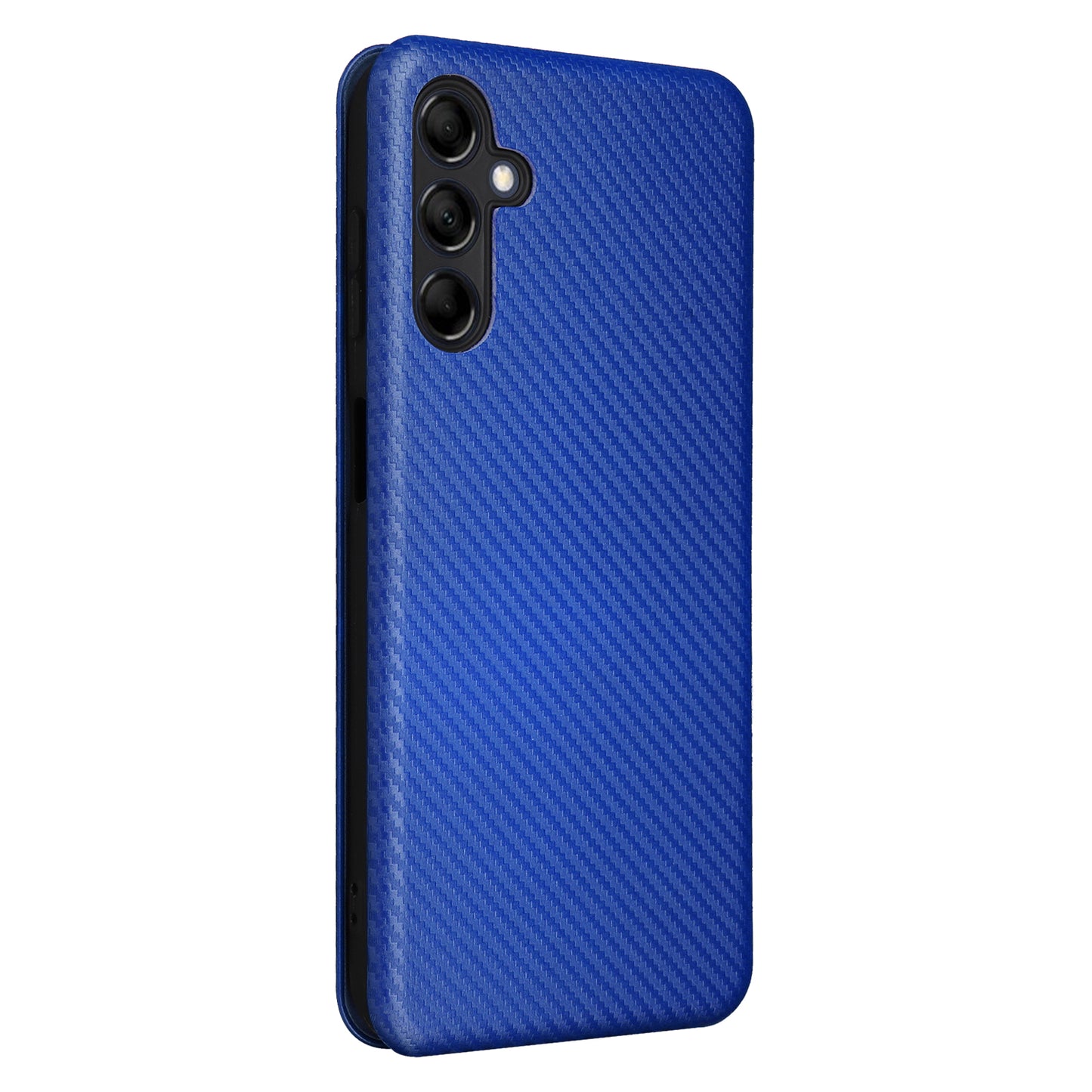 For Samsung Galaxy M14 5G Phone Cover TPU+PU Leather Stand Carbon Fiber Texture Phone Case with Card Slot