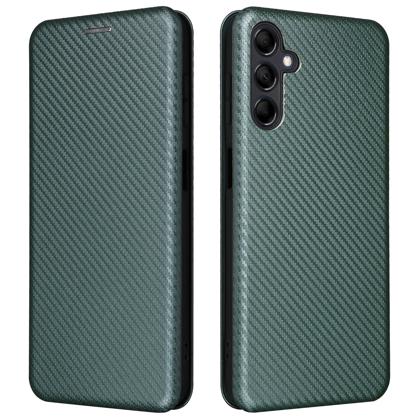 For Samsung Galaxy M14 5G Phone Cover TPU+PU Leather Stand Carbon Fiber Texture Phone Case with Card Slot