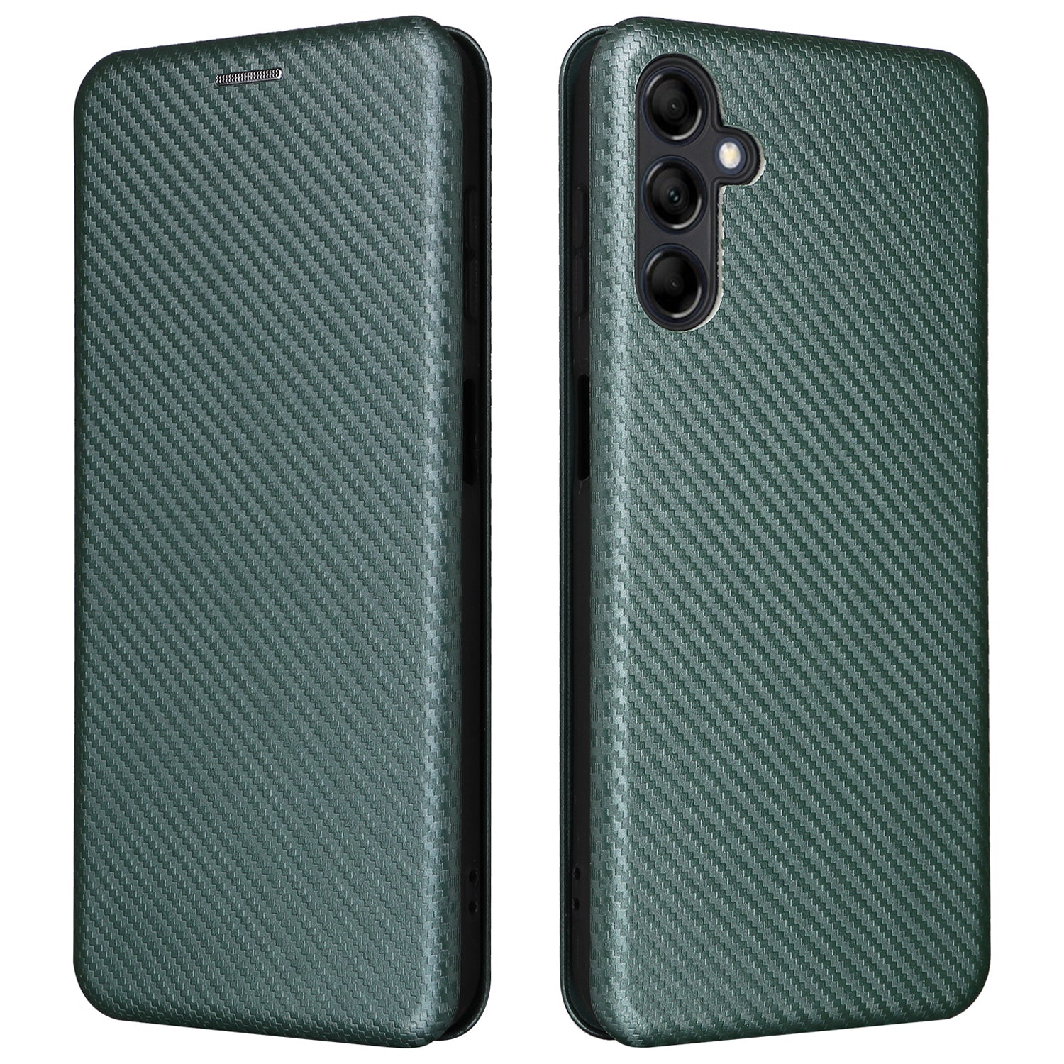 For Samsung Galaxy M14 5G Phone Cover TPU+PU Leather Stand Carbon Fiber Texture Phone Case with Card Slot