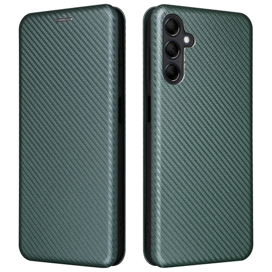 For Samsung Galaxy M14 5G Phone Cover TPU+PU Leather Stand Carbon Fiber Texture Phone Case with Card Slot