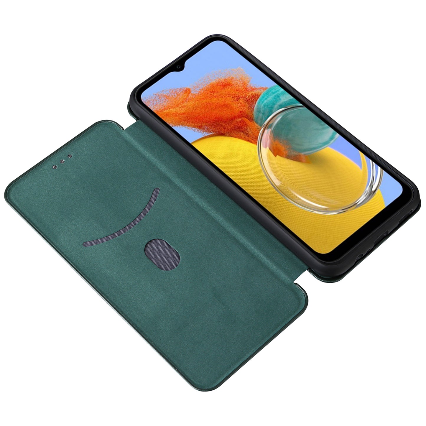 For Samsung Galaxy M14 5G Phone Cover TPU+PU Leather Stand Carbon Fiber Texture Phone Case with Card Slot