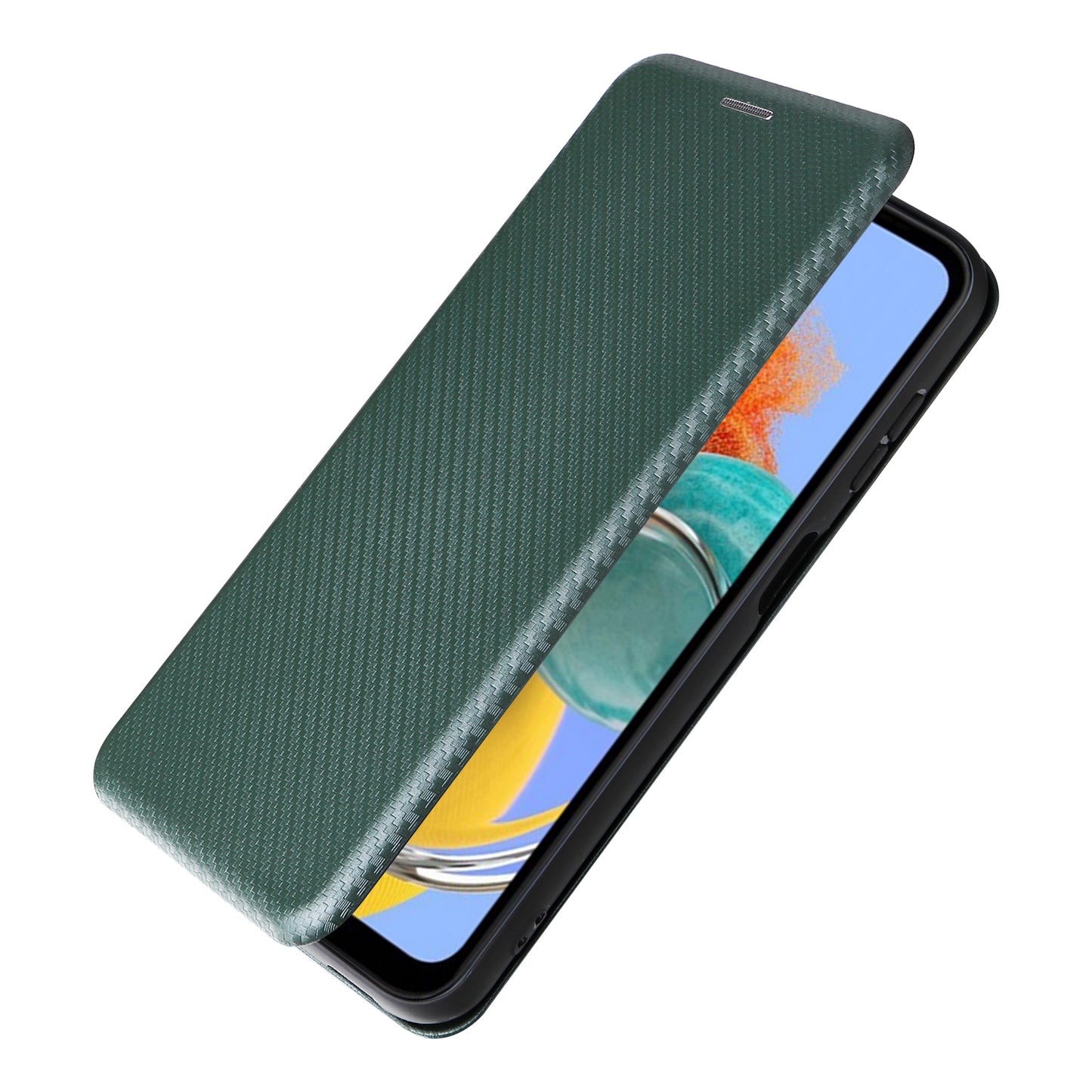 For Samsung Galaxy M14 5G Phone Cover TPU+PU Leather Stand Carbon Fiber Texture Phone Case with Card Slot