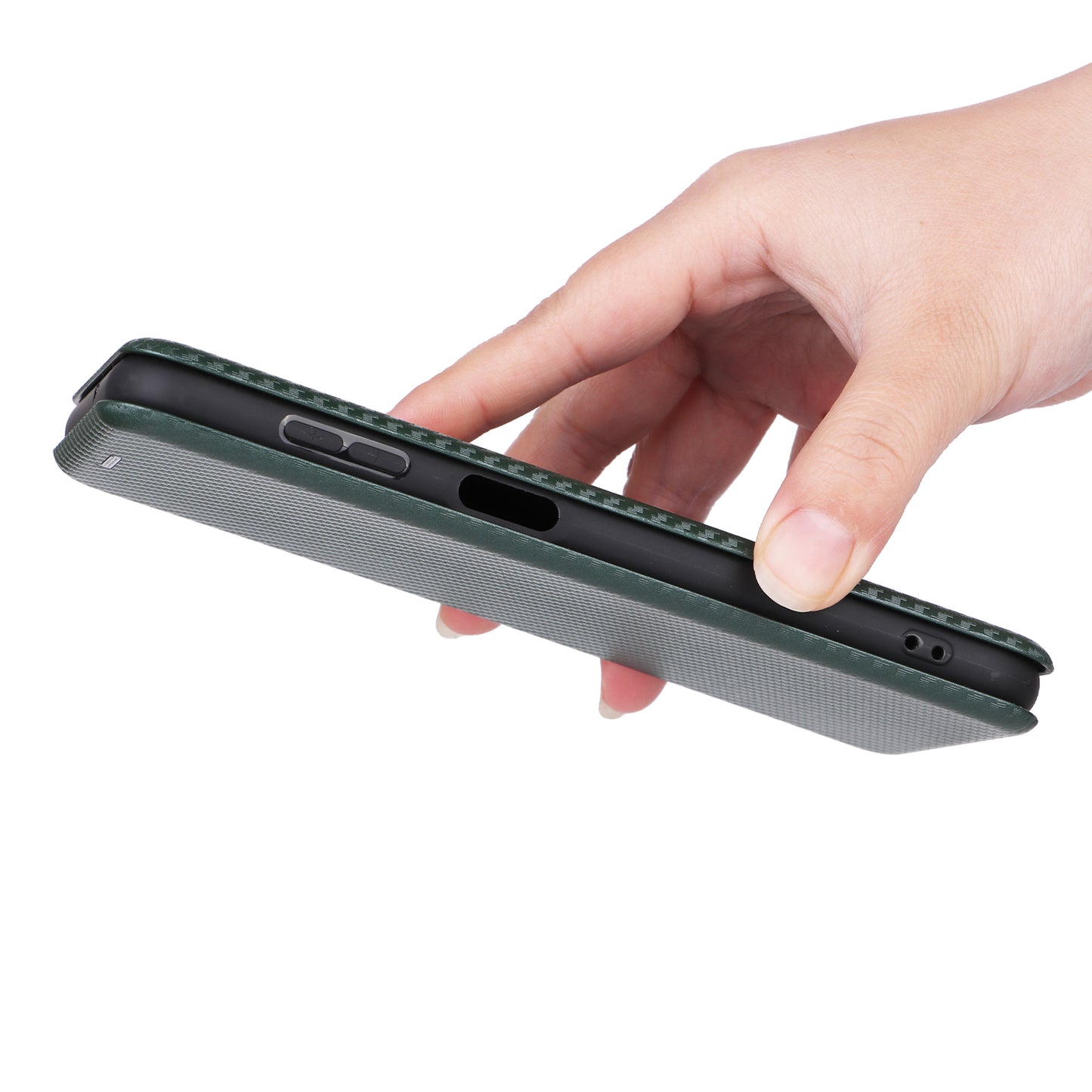 For Samsung Galaxy M14 5G Phone Cover TPU+PU Leather Stand Carbon Fiber Texture Phone Case with Card Slot