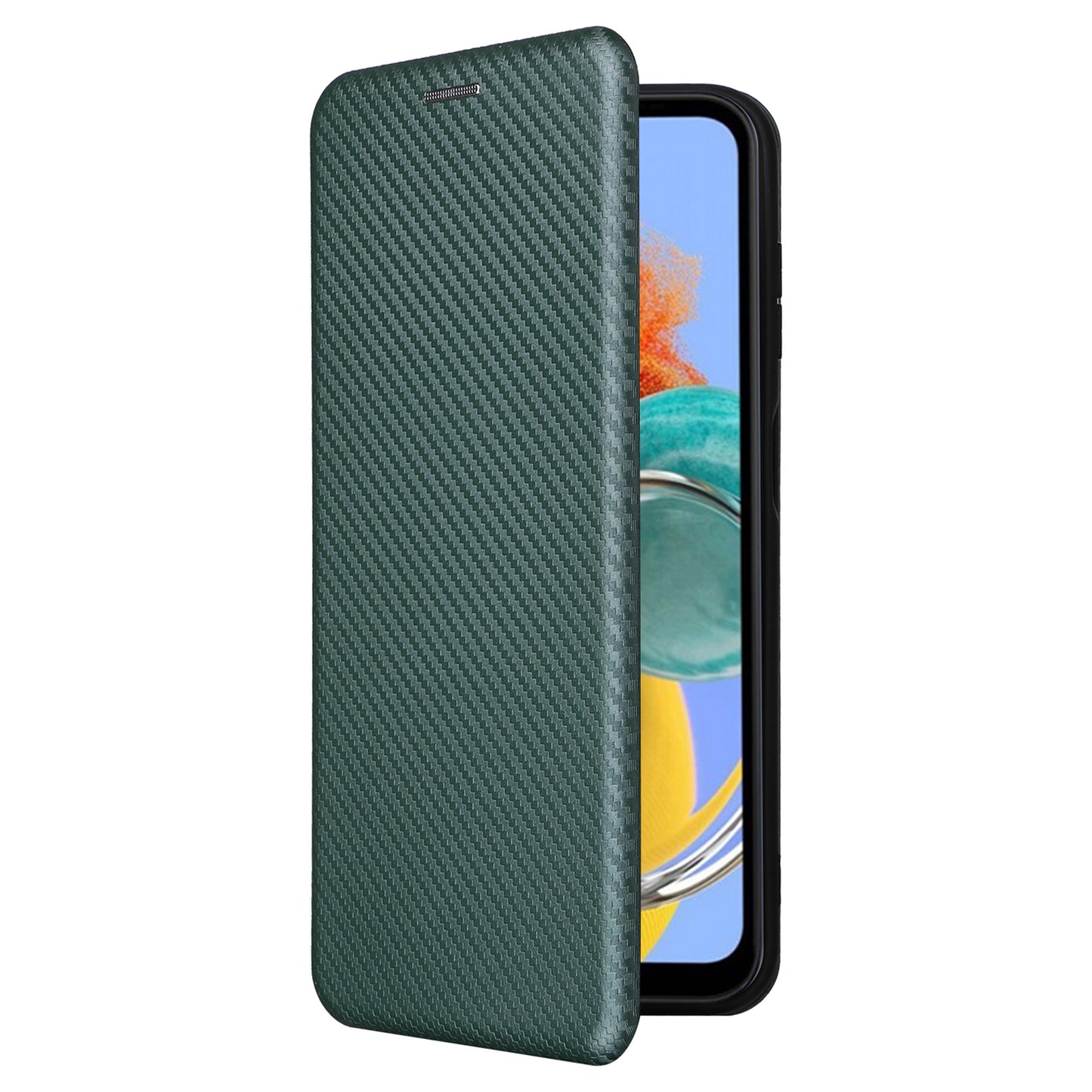For Samsung Galaxy M14 5G Phone Cover TPU+PU Leather Stand Carbon Fiber Texture Phone Case with Card Slot