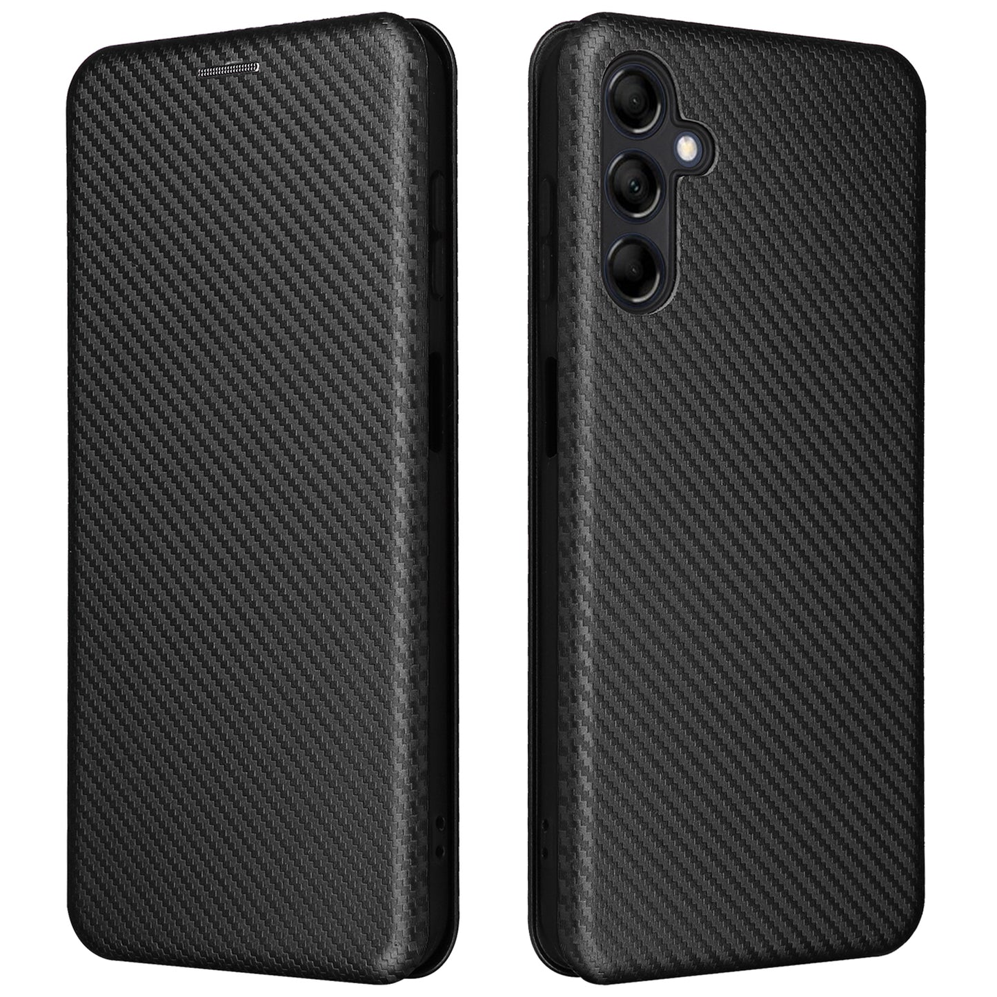 For Samsung Galaxy M14 5G Phone Cover TPU+PU Leather Stand Carbon Fiber Texture Phone Case with Card Slot