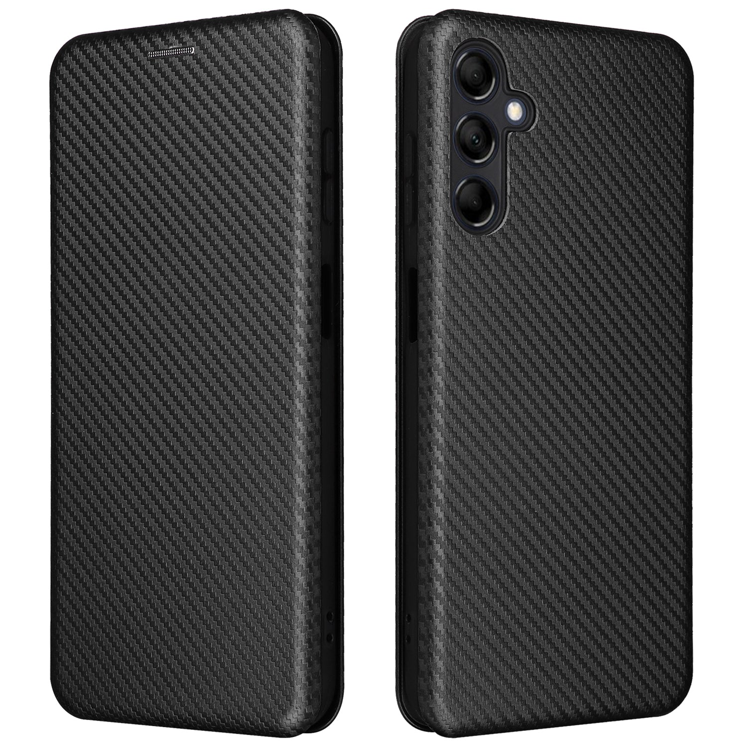 For Samsung Galaxy M14 5G Phone Cover TPU+PU Leather Stand Carbon Fiber Texture Phone Case with Card Slot