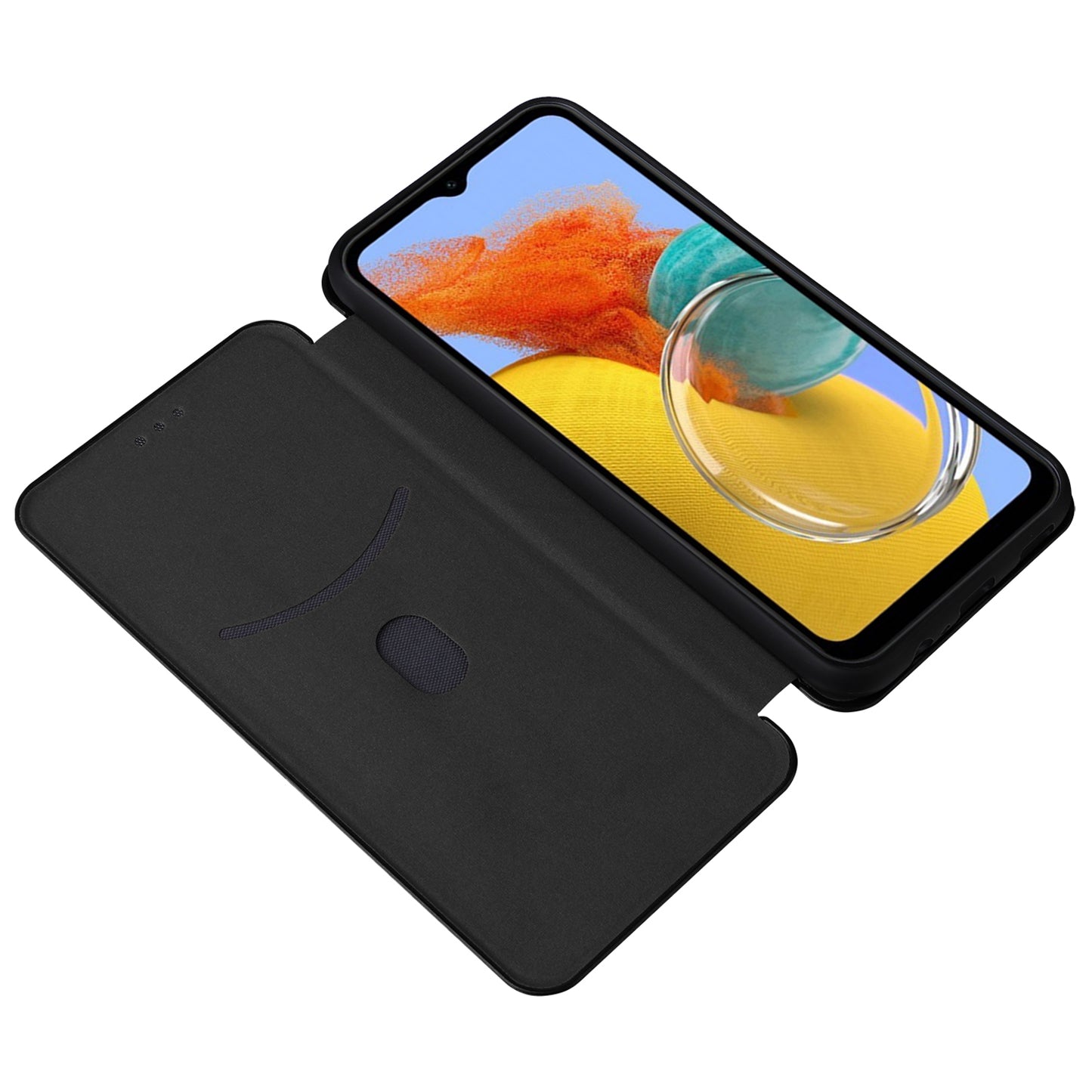 For Samsung Galaxy M14 5G Phone Cover TPU+PU Leather Stand Carbon Fiber Texture Phone Case with Card Slot