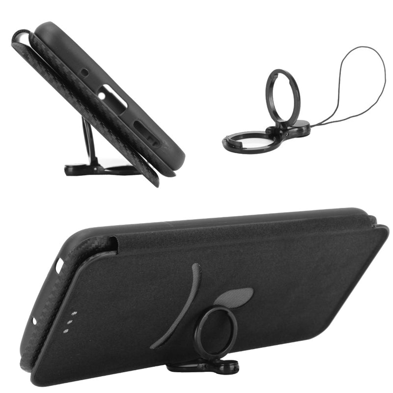 For Samsung Galaxy M14 5G Phone Cover TPU+PU Leather Stand Carbon Fiber Texture Phone Case with Card Slot
