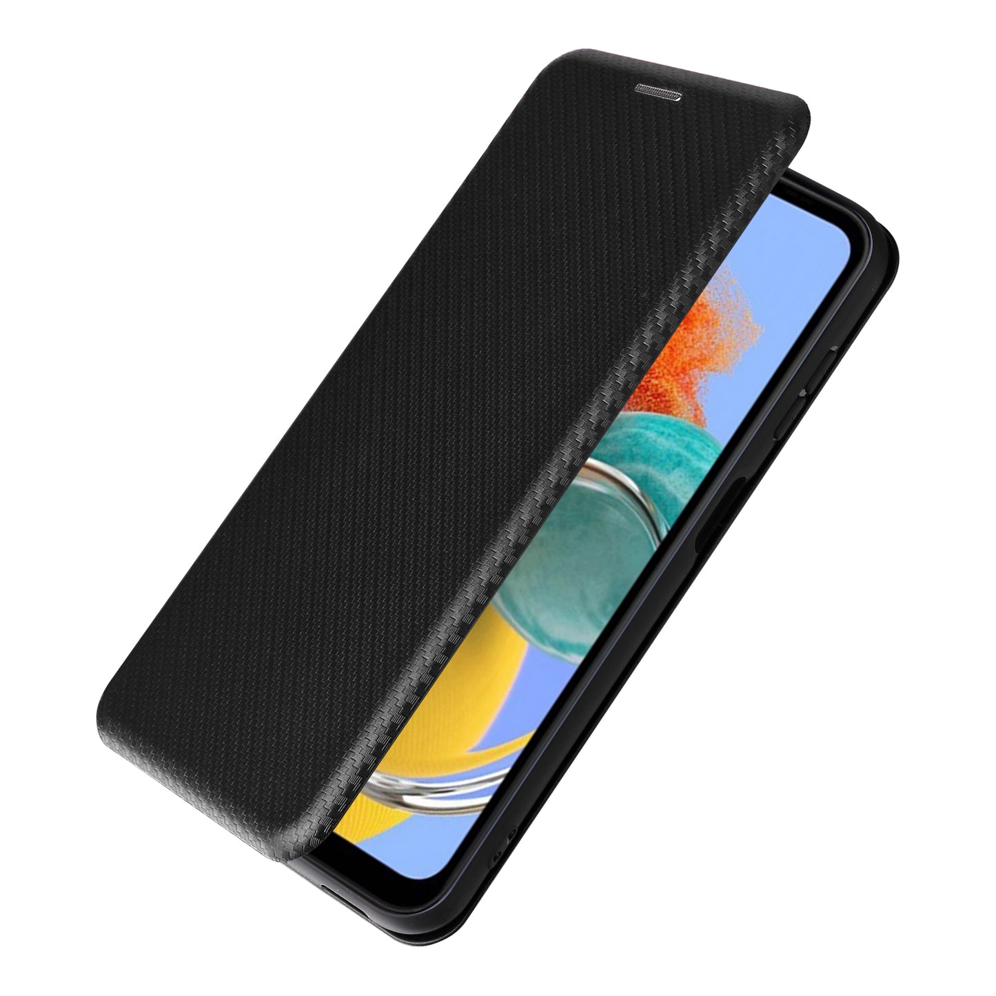 For Samsung Galaxy M14 5G Phone Cover TPU+PU Leather Stand Carbon Fiber Texture Phone Case with Card Slot
