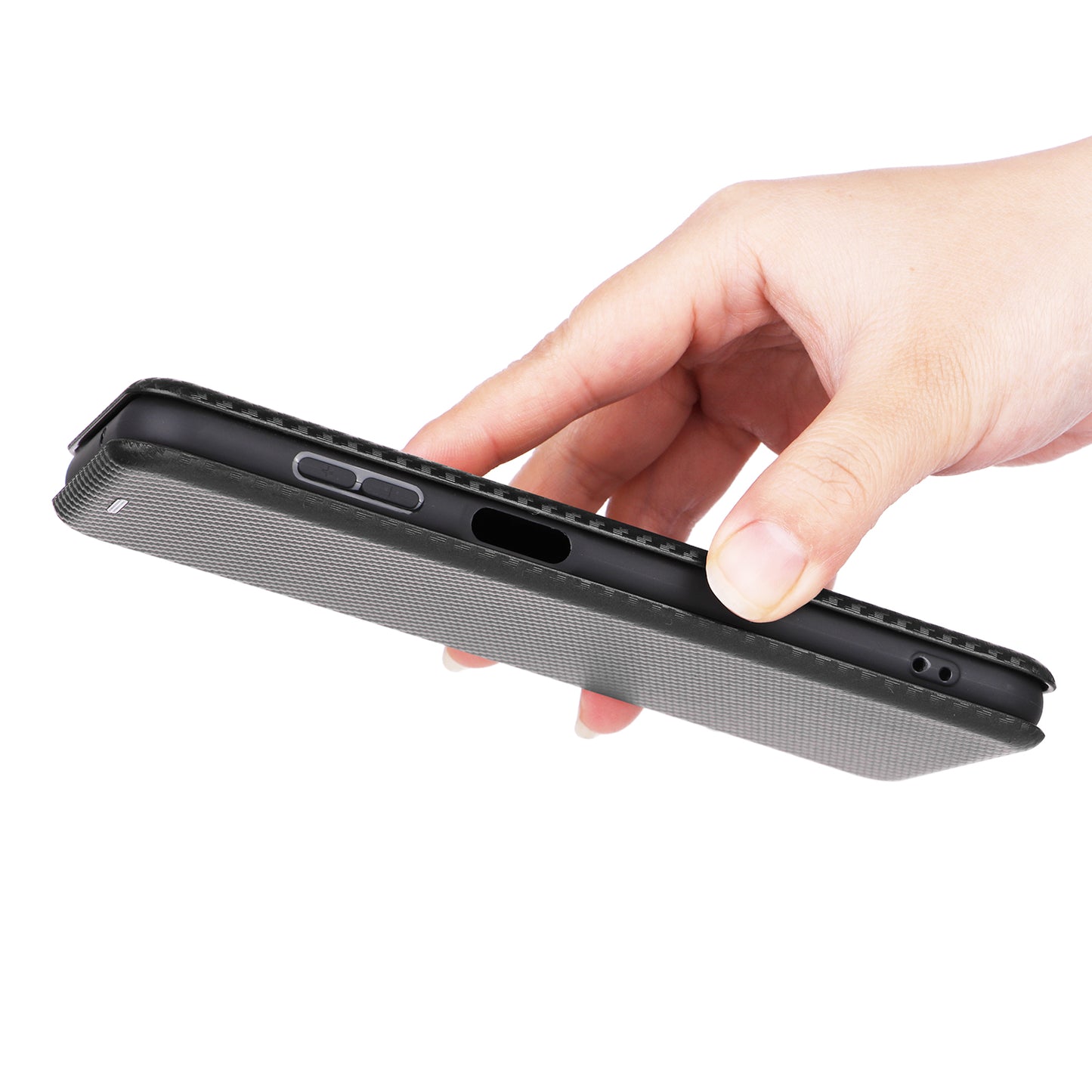 For Samsung Galaxy M14 5G Phone Cover TPU+PU Leather Stand Carbon Fiber Texture Phone Case with Card Slot