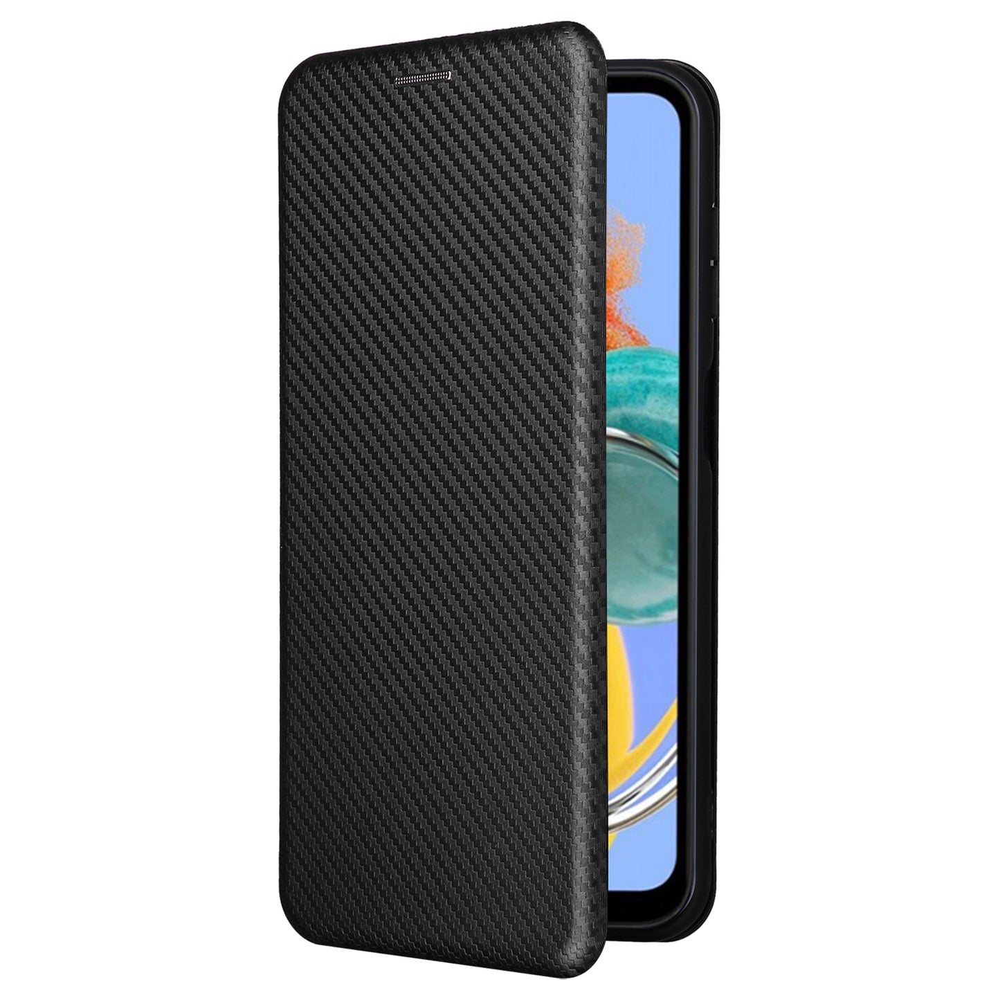 For Samsung Galaxy M14 5G Phone Cover TPU+PU Leather Stand Carbon Fiber Texture Phone Case with Card Slot