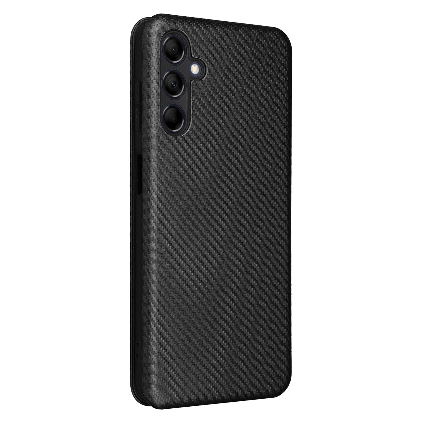 For Samsung Galaxy M14 5G Phone Cover TPU+PU Leather Stand Carbon Fiber Texture Phone Case with Card Slot