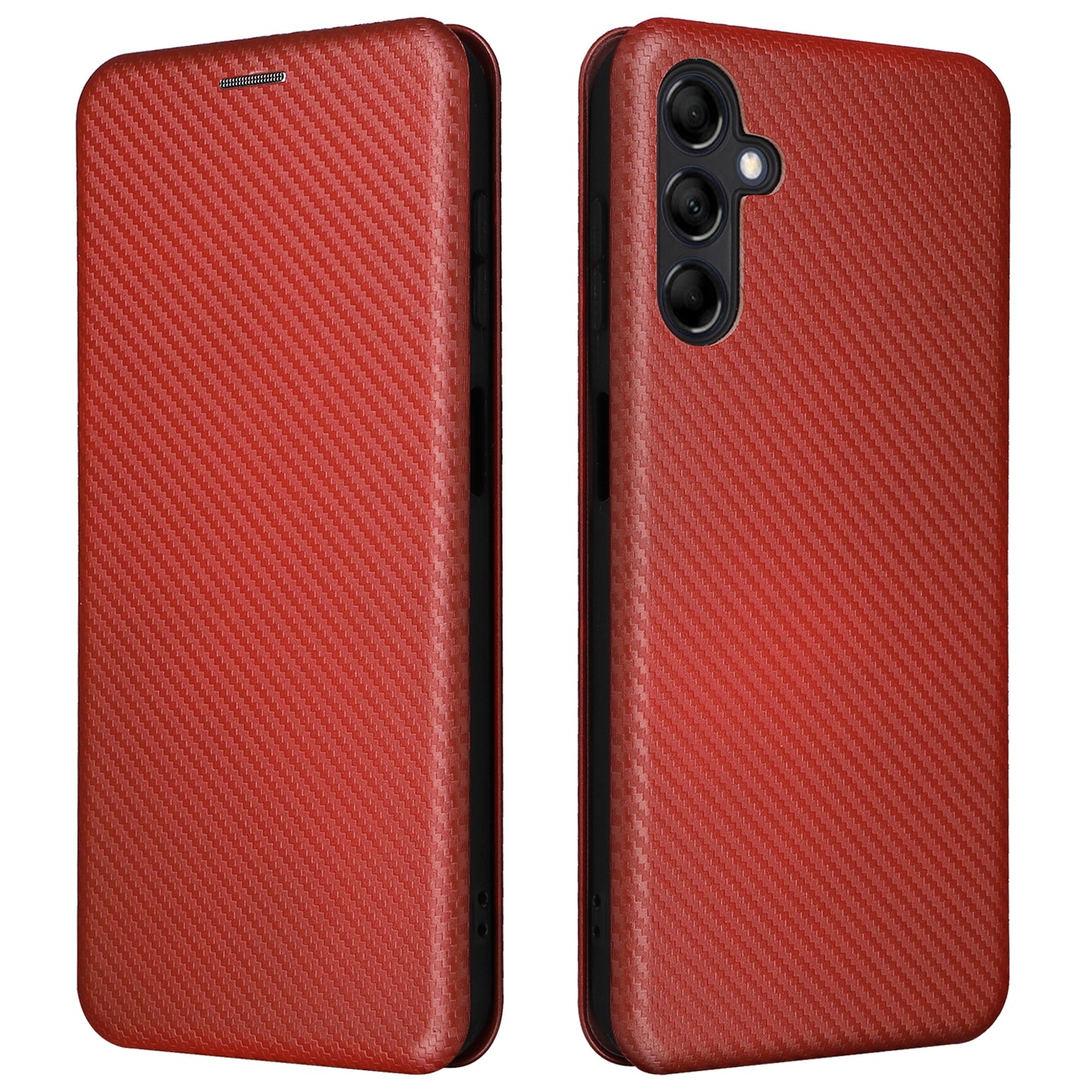 For Samsung Galaxy M14 5G Phone Cover TPU+PU Leather Stand Carbon Fiber Texture Phone Case with Card Slot