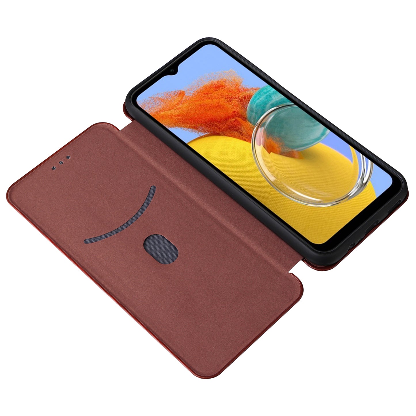 For Samsung Galaxy M14 5G Phone Cover TPU+PU Leather Stand Carbon Fiber Texture Phone Case with Card Slot