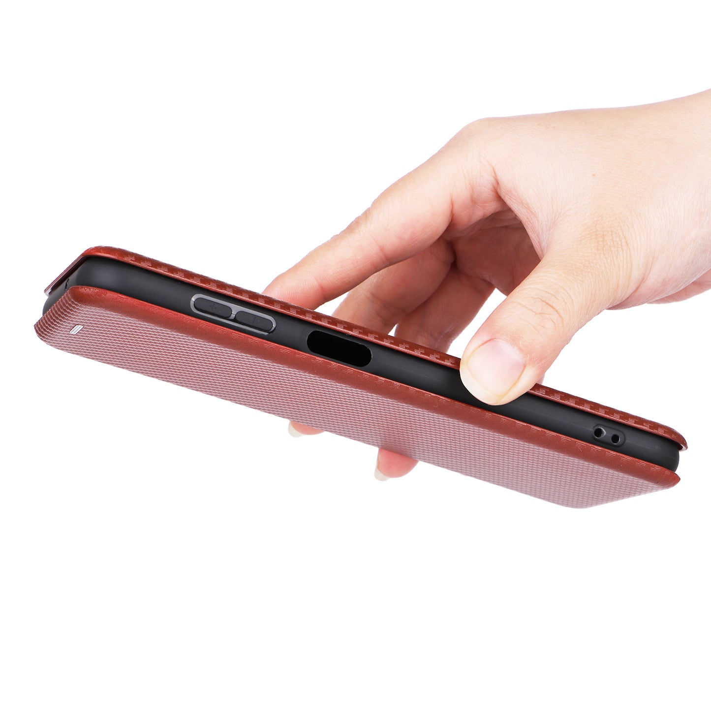 For Samsung Galaxy M14 5G Phone Cover TPU+PU Leather Stand Carbon Fiber Texture Phone Case with Card Slot