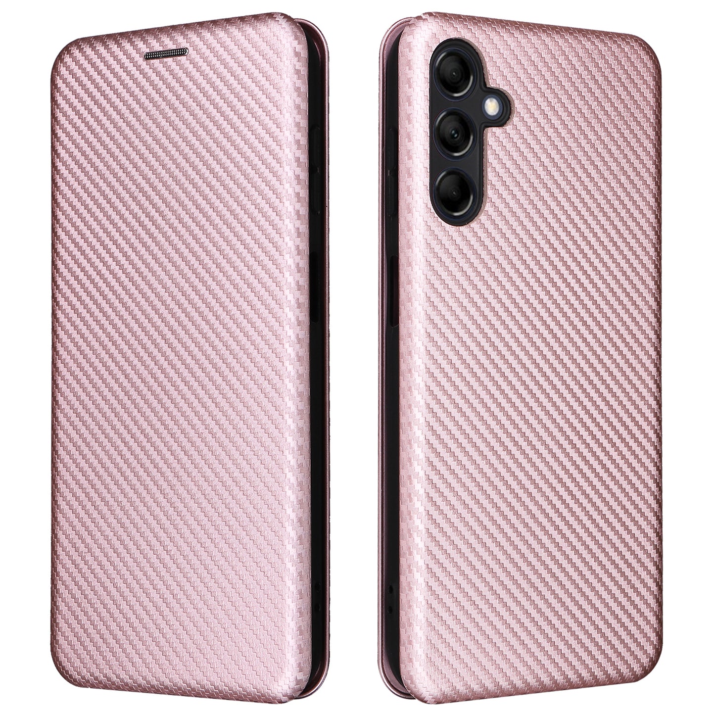 For Samsung Galaxy M14 5G Phone Cover TPU+PU Leather Stand Carbon Fiber Texture Phone Case with Card Slot