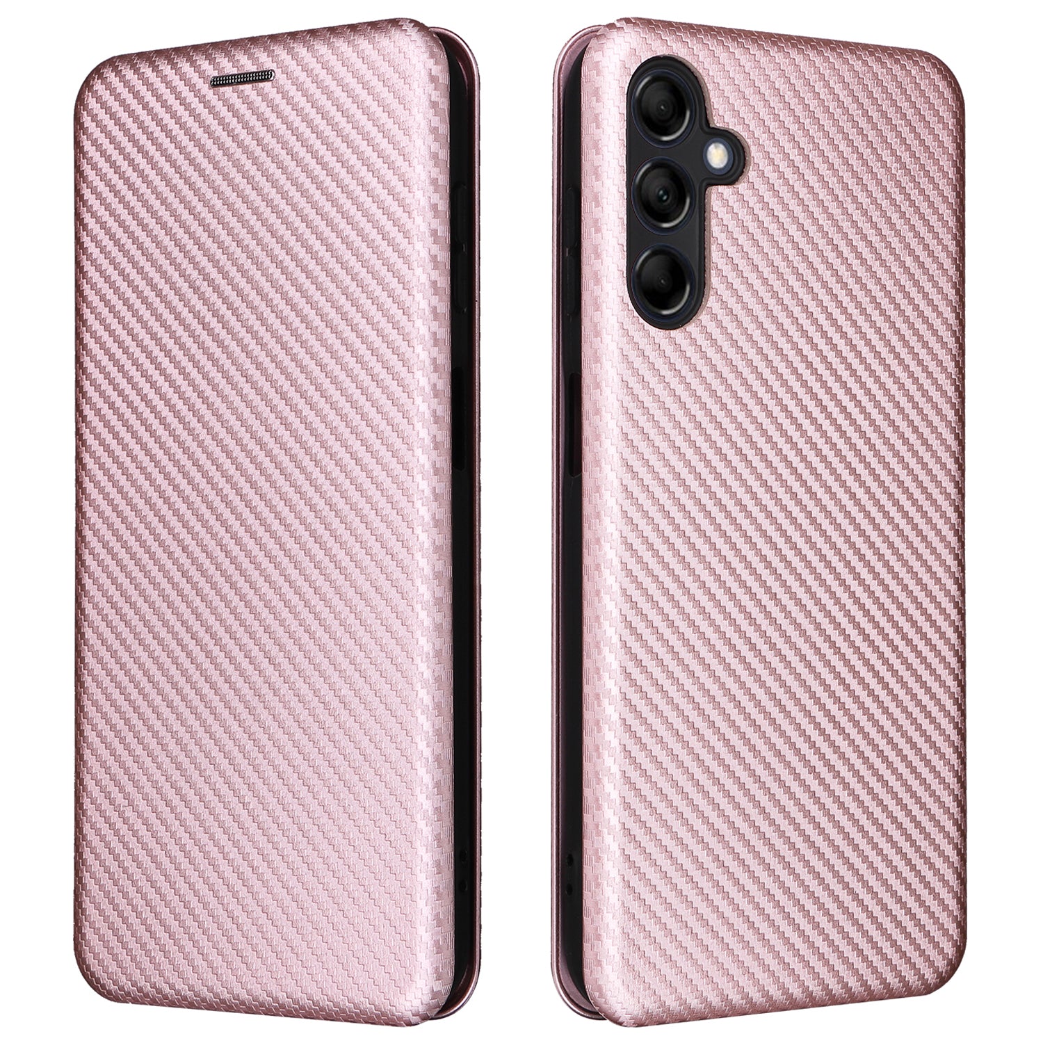 For Samsung Galaxy M14 5G Phone Cover TPU+PU Leather Stand Carbon Fiber Texture Phone Case with Card Slot
