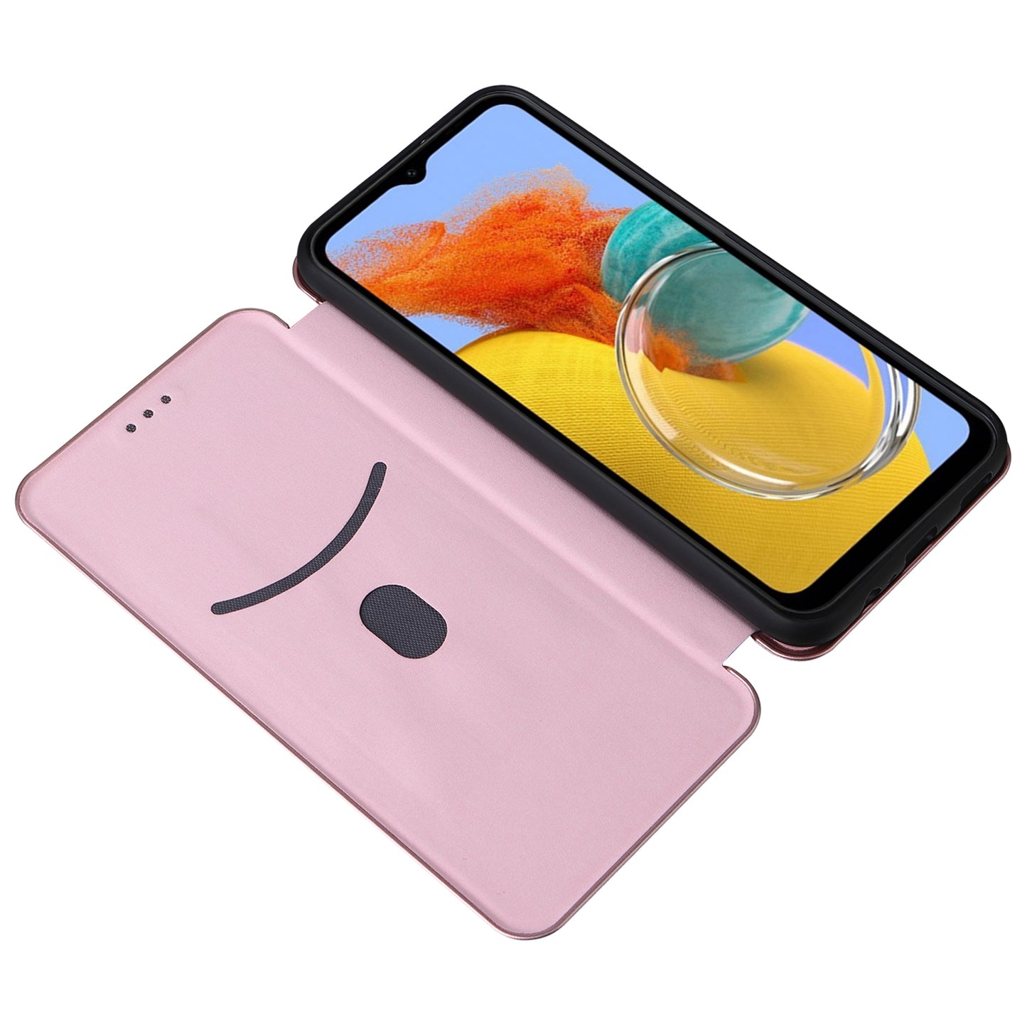 For Samsung Galaxy M14 5G Phone Cover TPU+PU Leather Stand Carbon Fiber Texture Phone Case with Card Slot