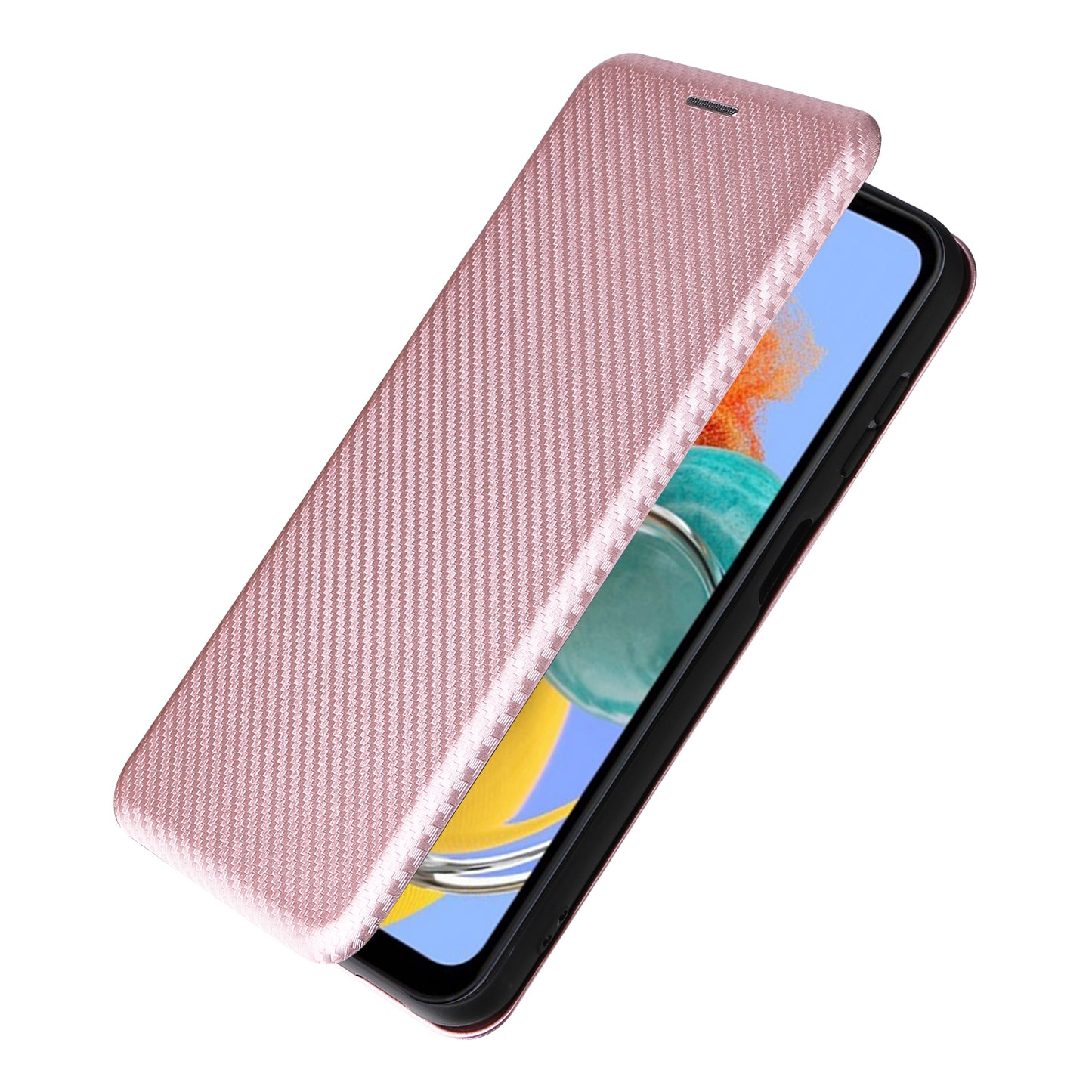 For Samsung Galaxy M14 5G Phone Cover TPU+PU Leather Stand Carbon Fiber Texture Phone Case with Card Slot