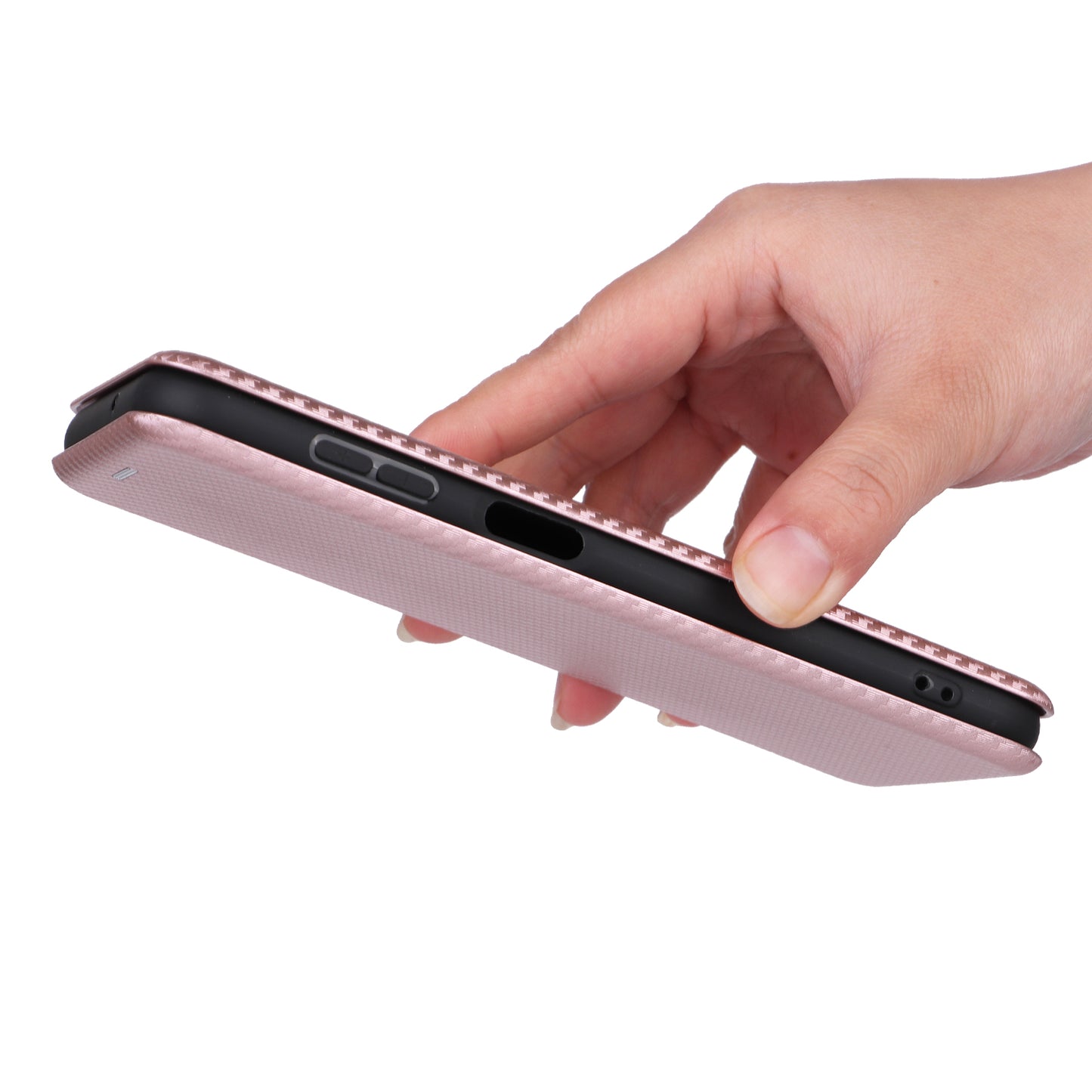 For Samsung Galaxy M14 5G Phone Cover TPU+PU Leather Stand Carbon Fiber Texture Phone Case with Card Slot