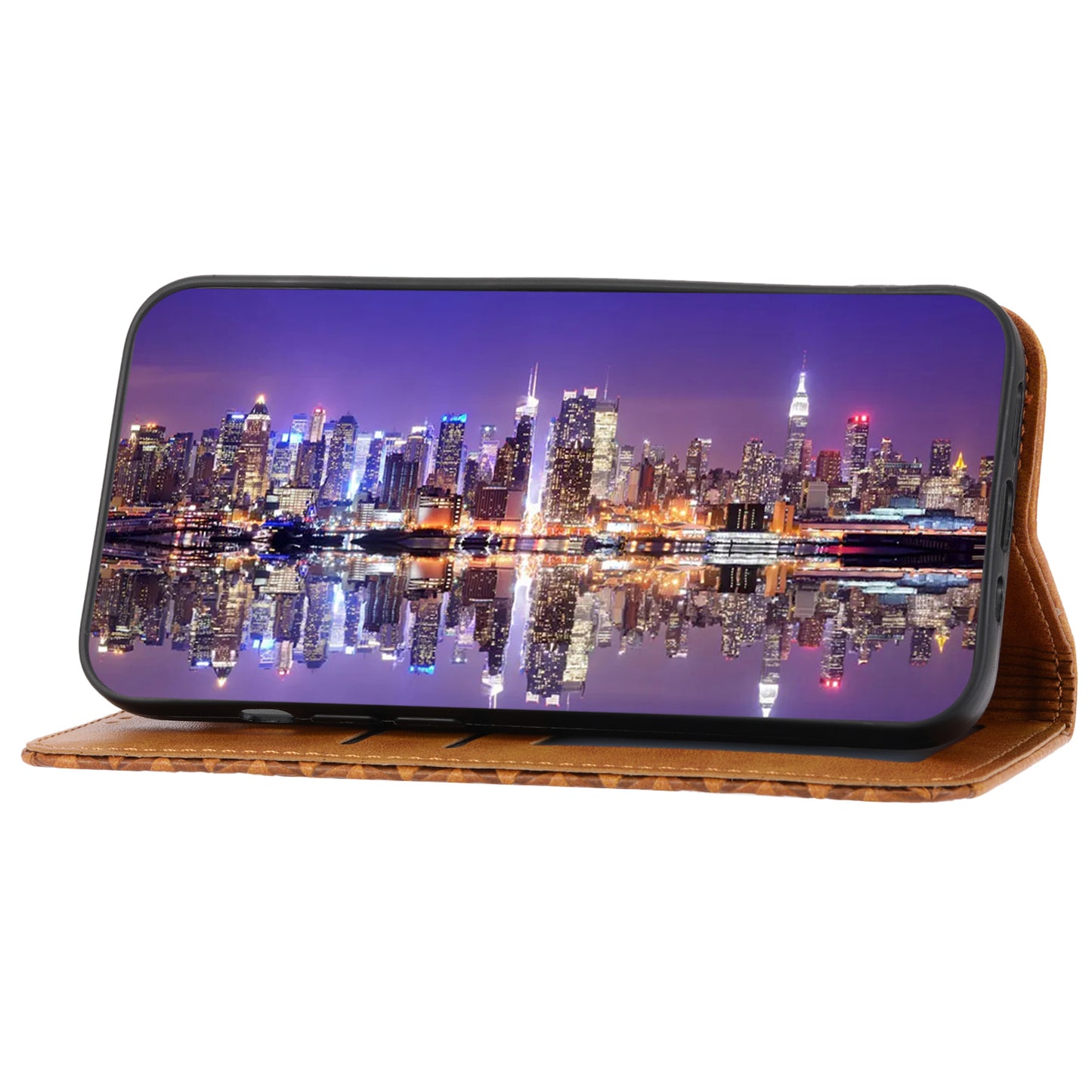 Phone Case for Samsung Galaxy A24 4G , Imprinted Rhombus Pattern Wallet Calf Texture PU Leather Stand Phone Cover