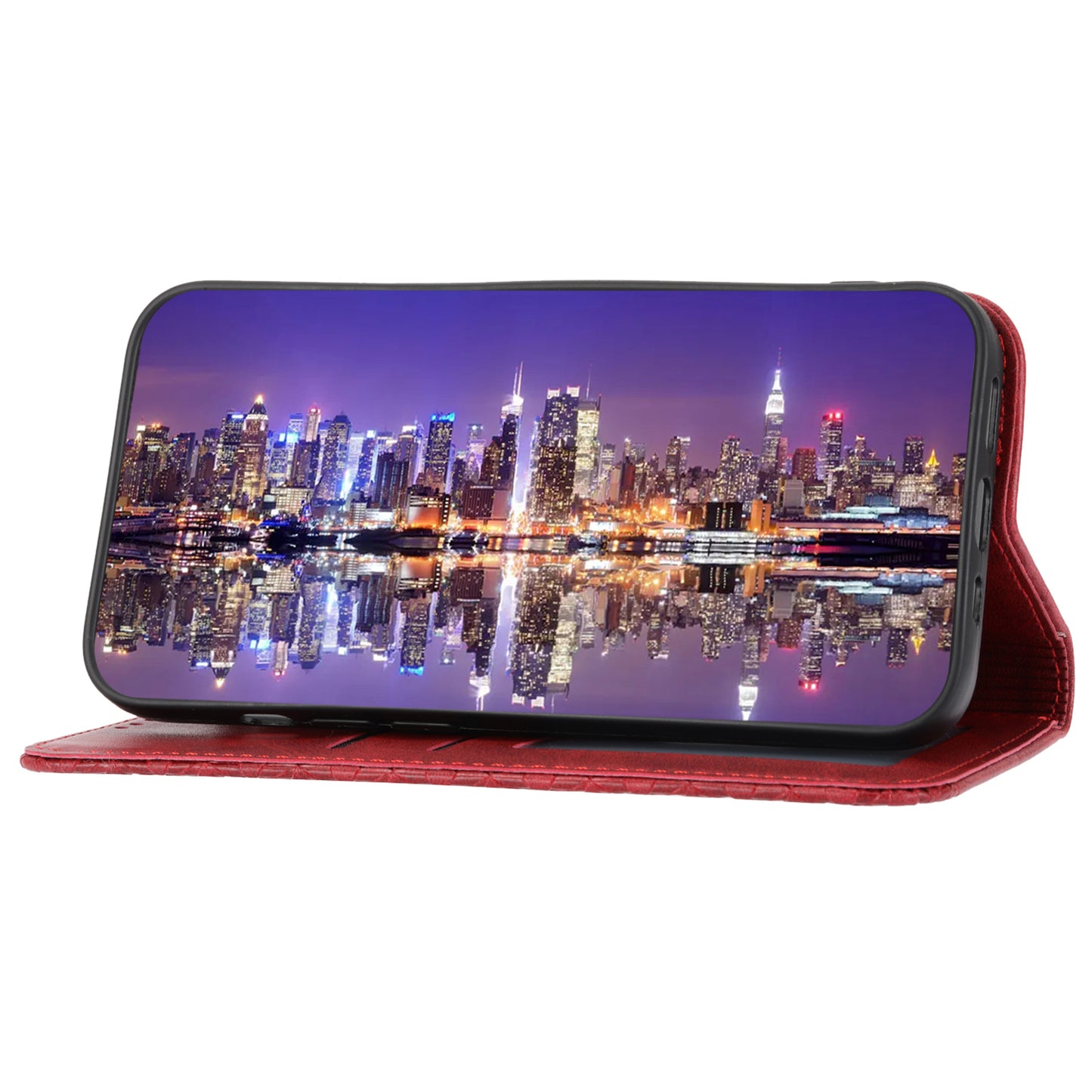 For Samsung Galaxy M14 5G Imprinted Rhombus Pattern Phone Shell Calf Texture PU Leather Stand Phone Case